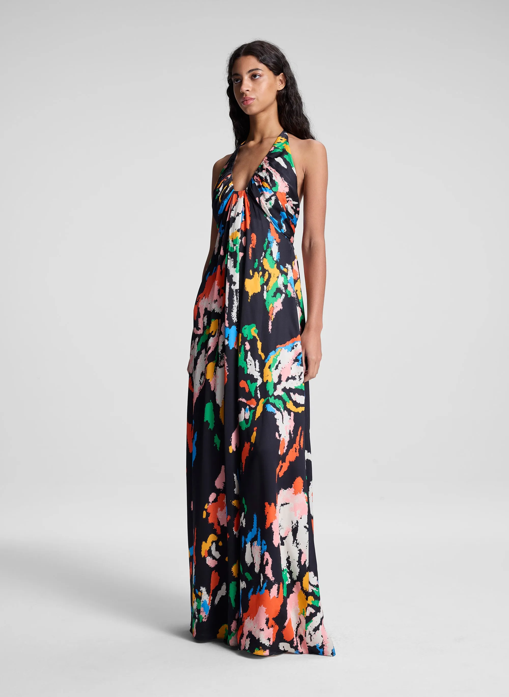 Al Printed Satin Halter Gown