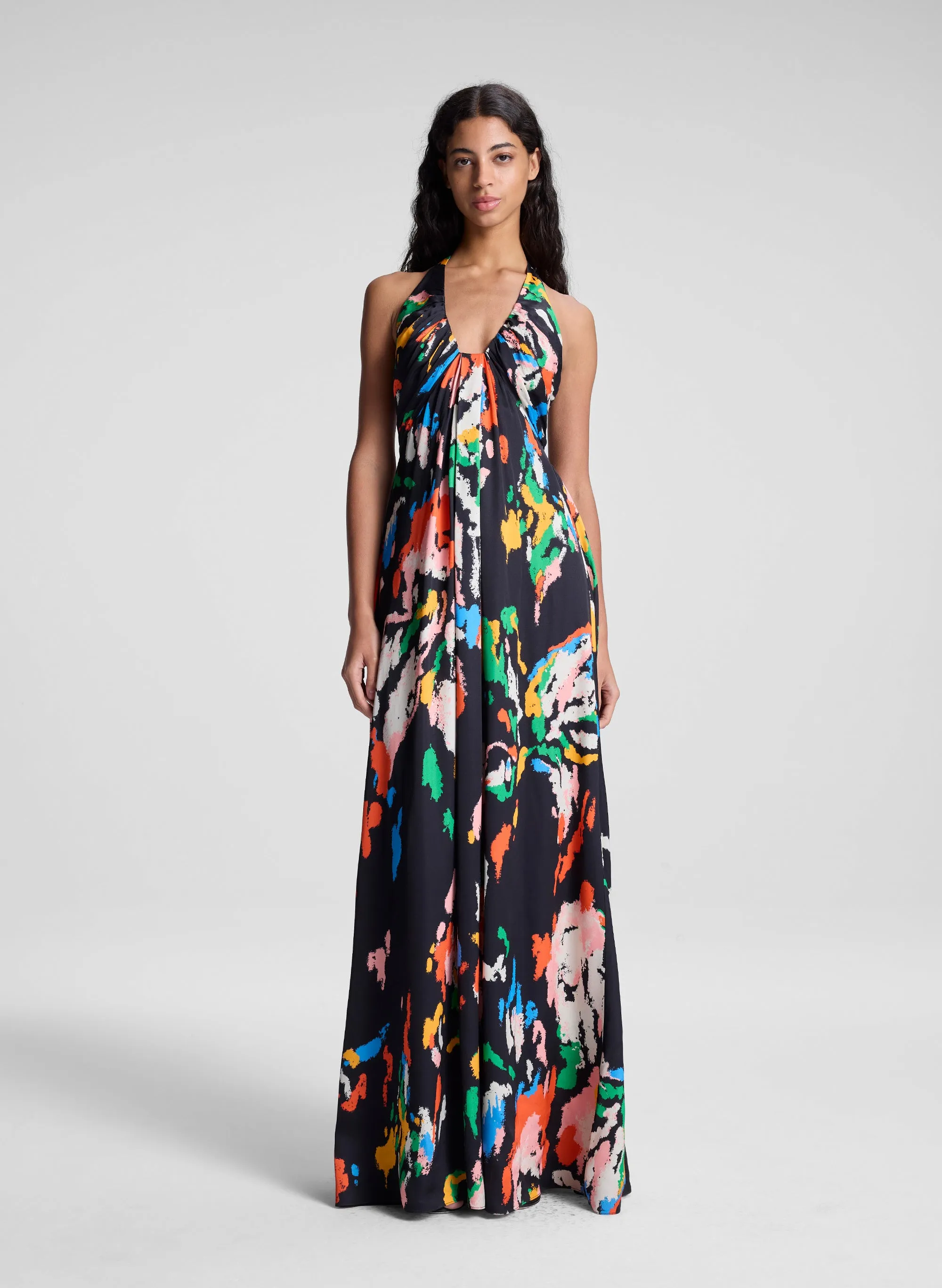 Al Printed Satin Halter Gown