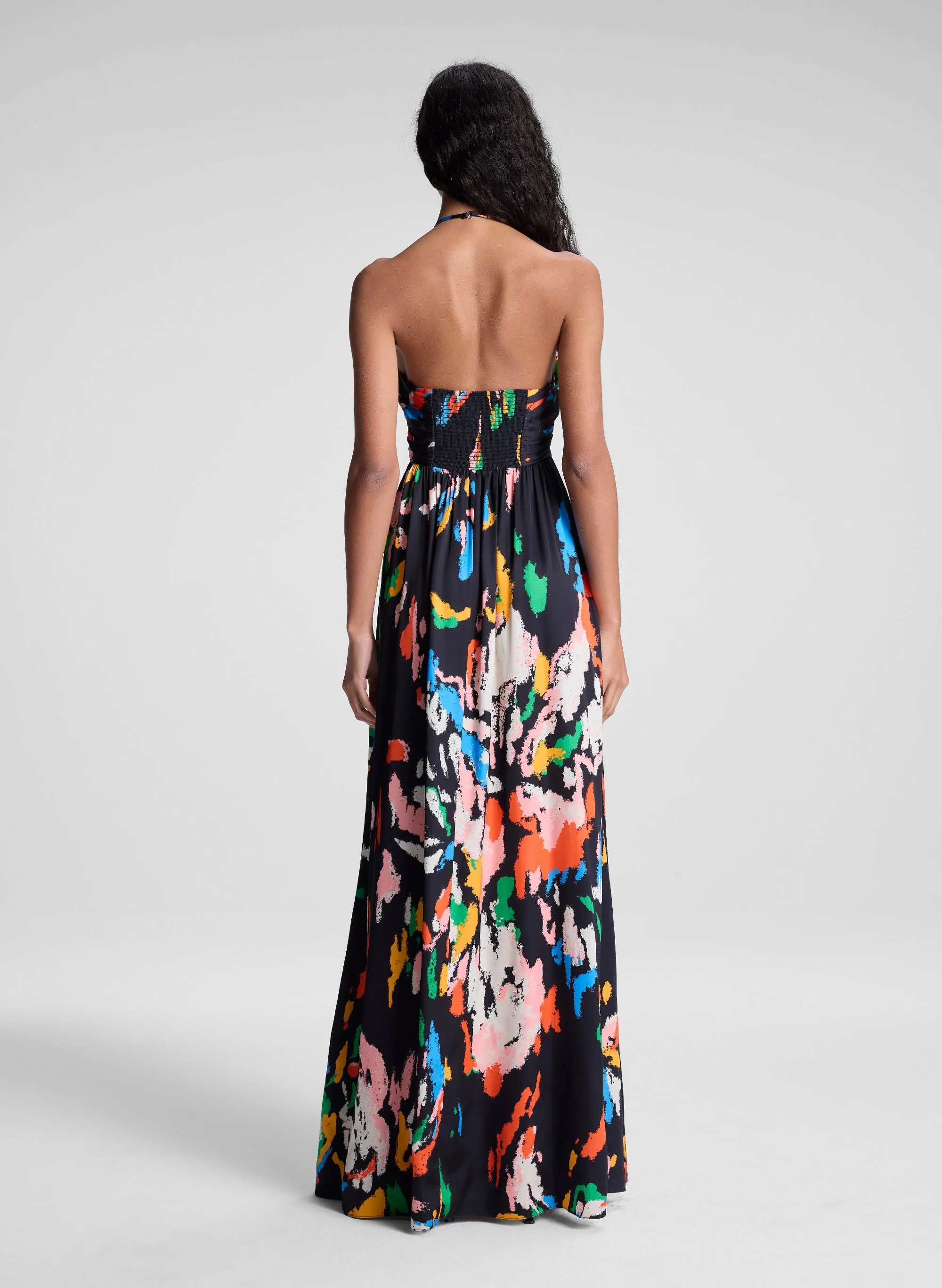 Al Printed Satin Halter Gown