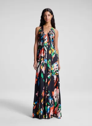 Al Printed Satin Halter Gown