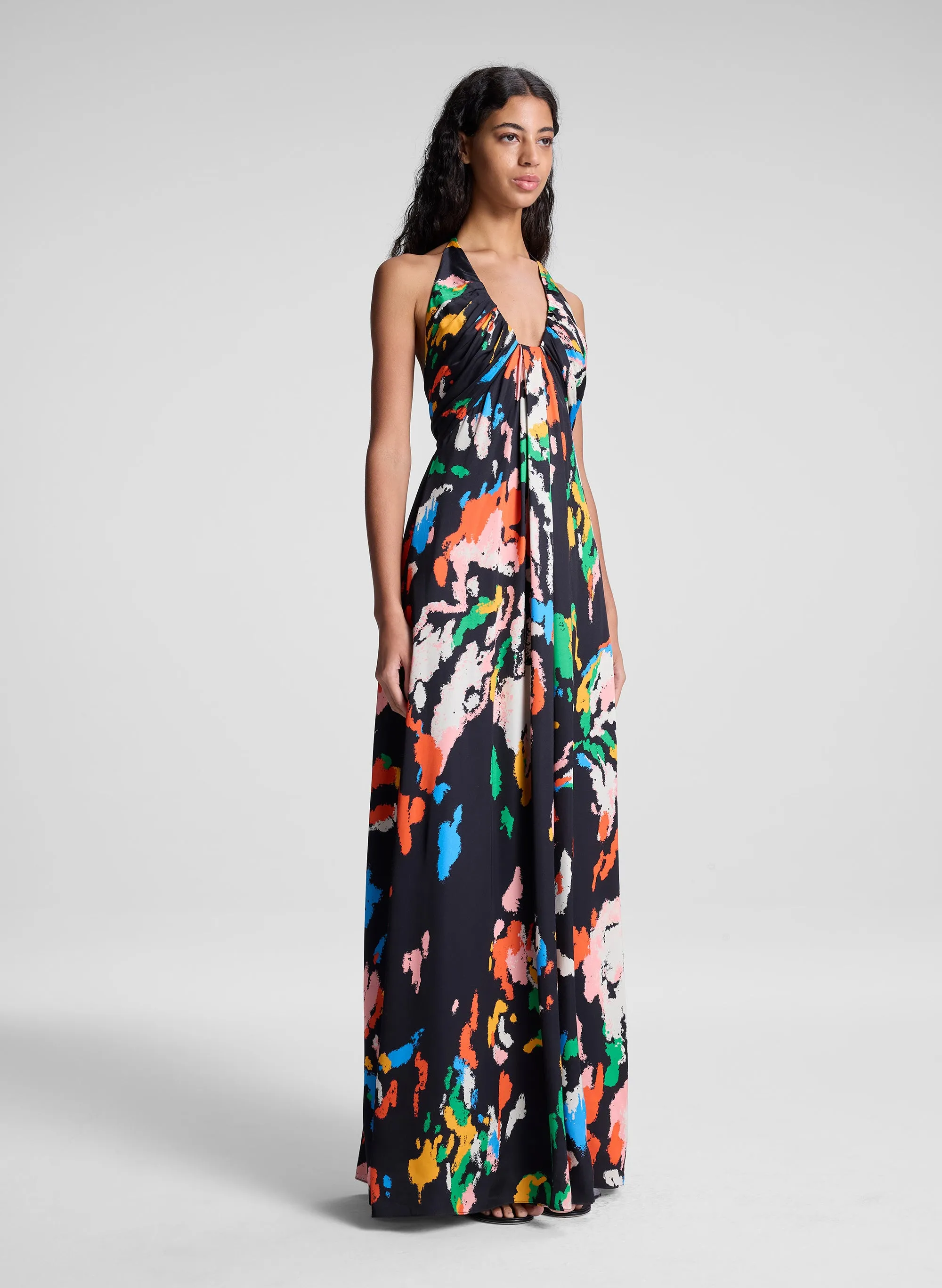 Al Printed Satin Halter Gown