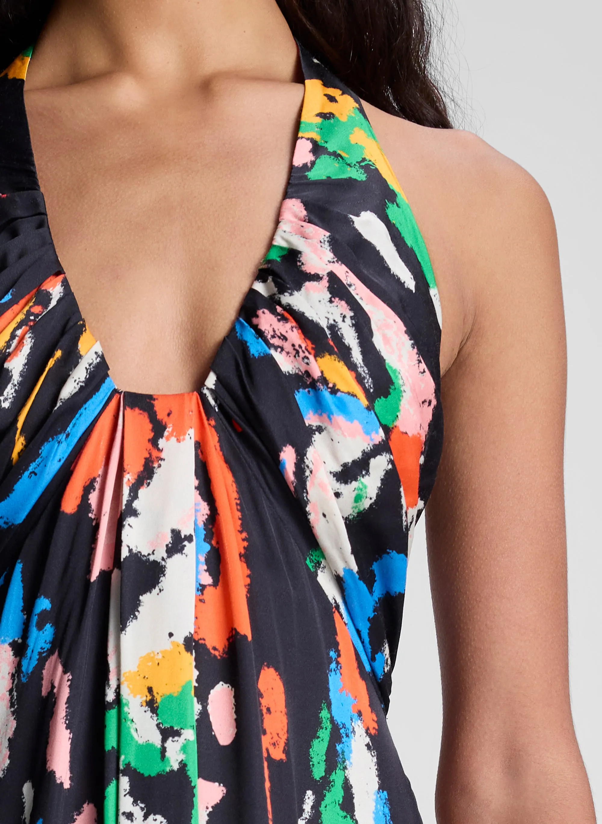 Al Printed Satin Halter Gown