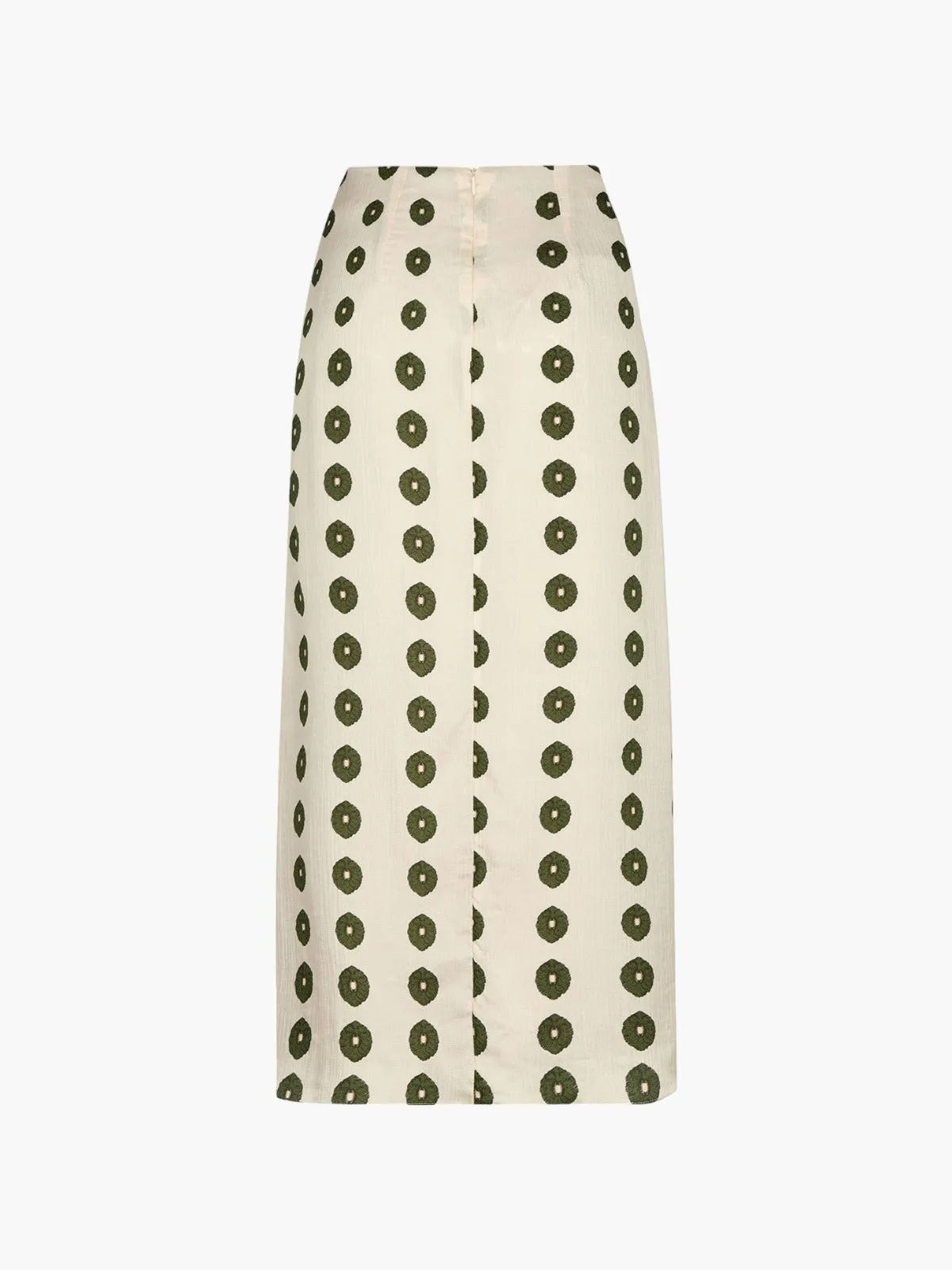 Amaime Silk Martellato Midi Skirt | Ivory Green Chintz