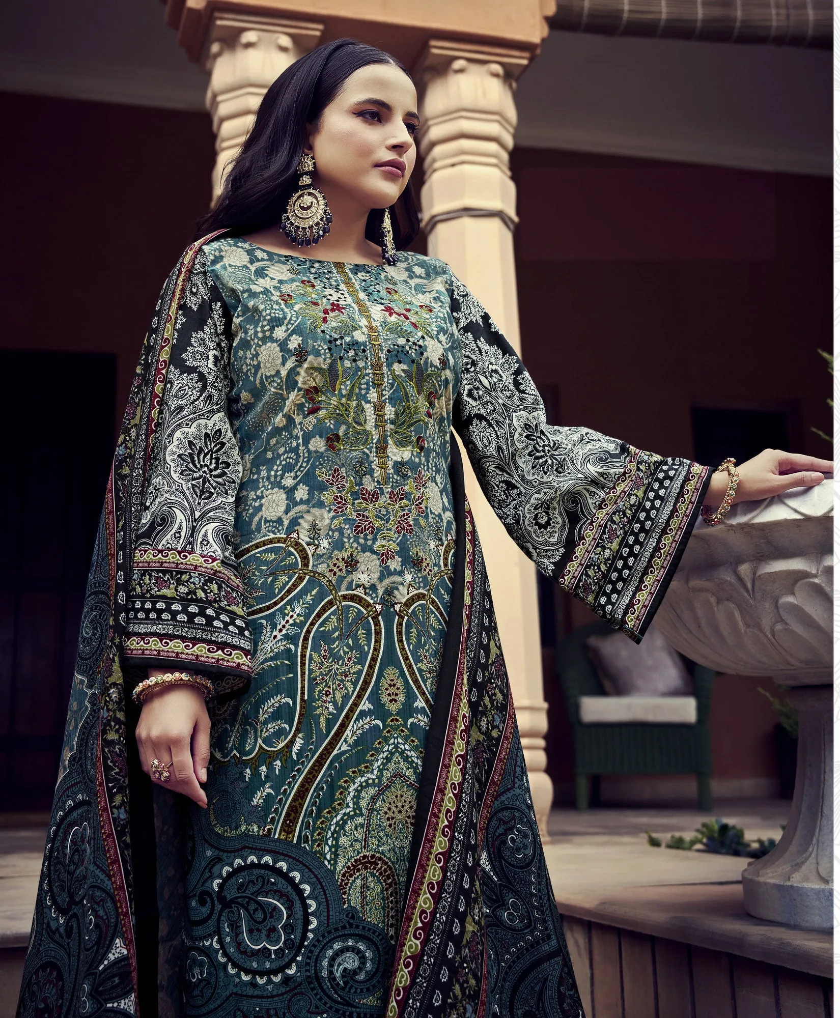 Ambarlyn Casual Cotton Salwar Kameez - Karachi Ethnic Printed Embroidered Indian Dress