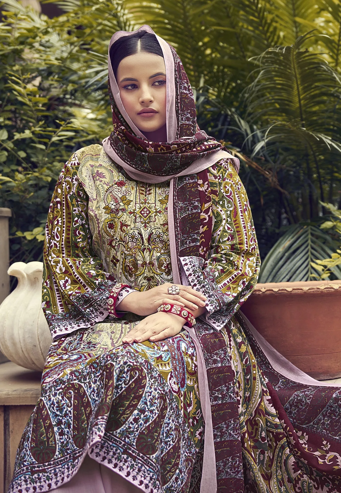 Ambarlyn Casual Cotton Salwar Kameez - Karachi Ethnic Printed Embroidered Indian Dress