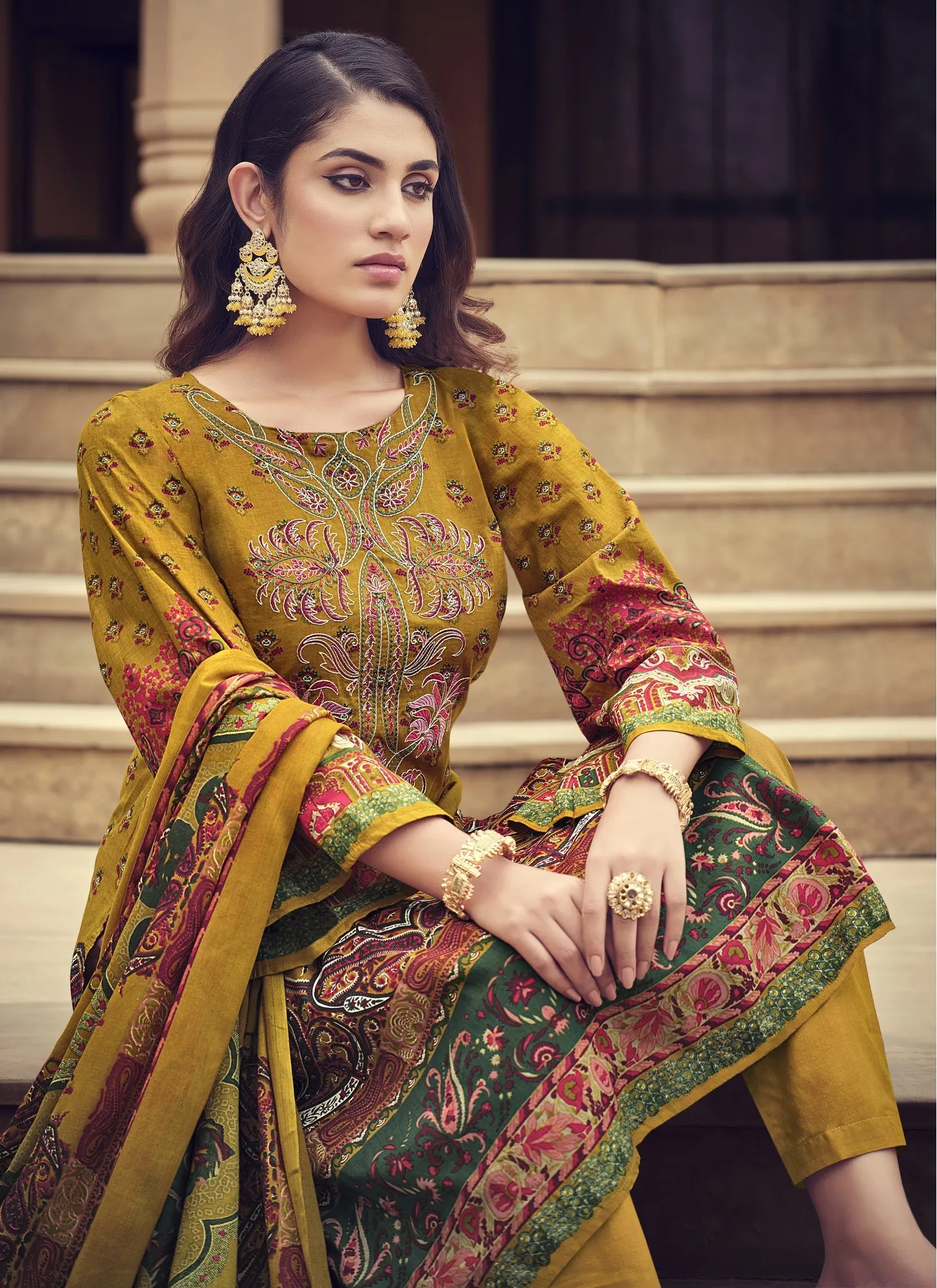 Ambarlyn Casual Cotton Salwar Kameez - Karachi Ethnic Printed Embroidered Indian Dress