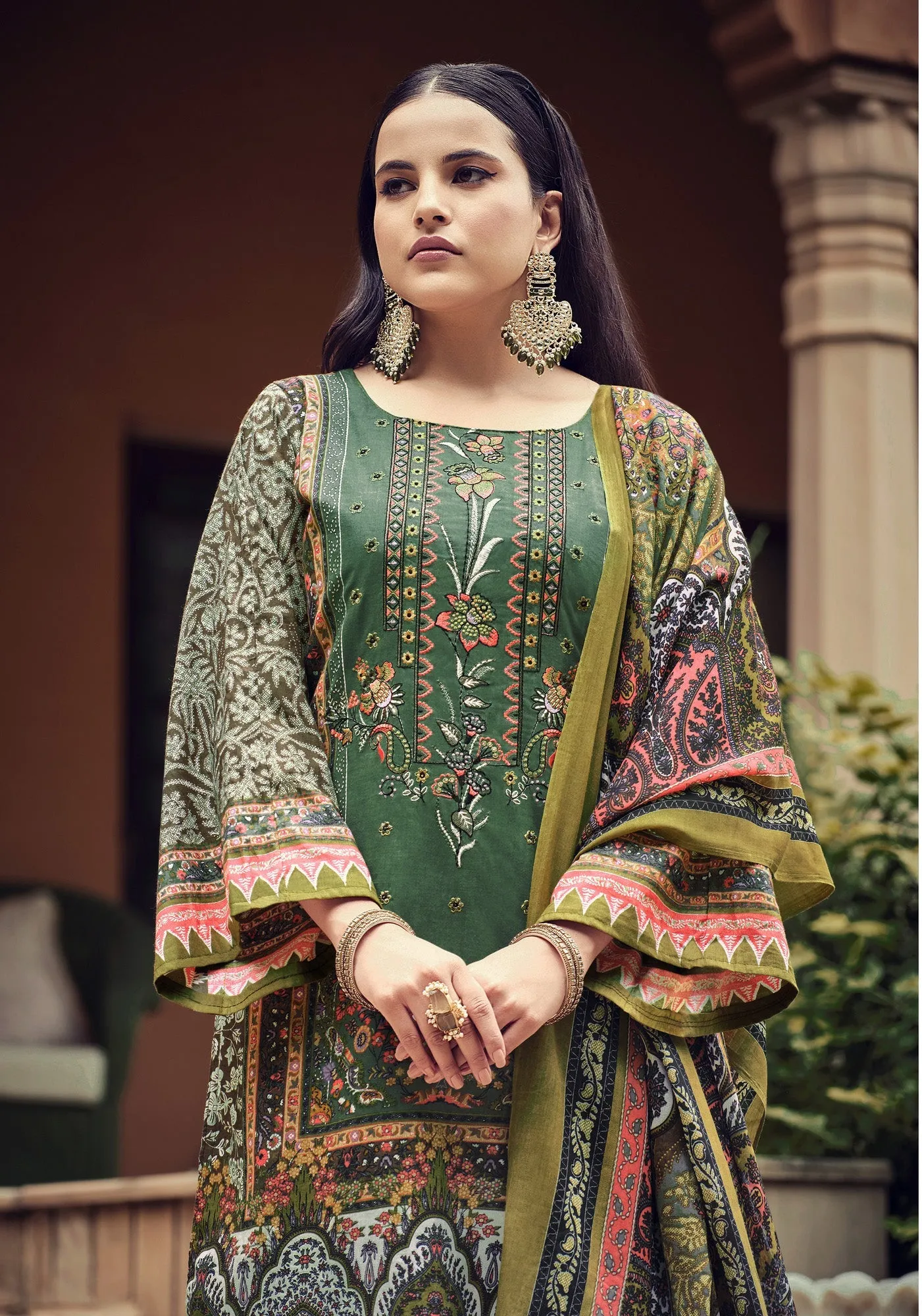 Ambarlyn Casual Cotton Salwar Kameez - Karachi Ethnic Printed Embroidered Indian Dress