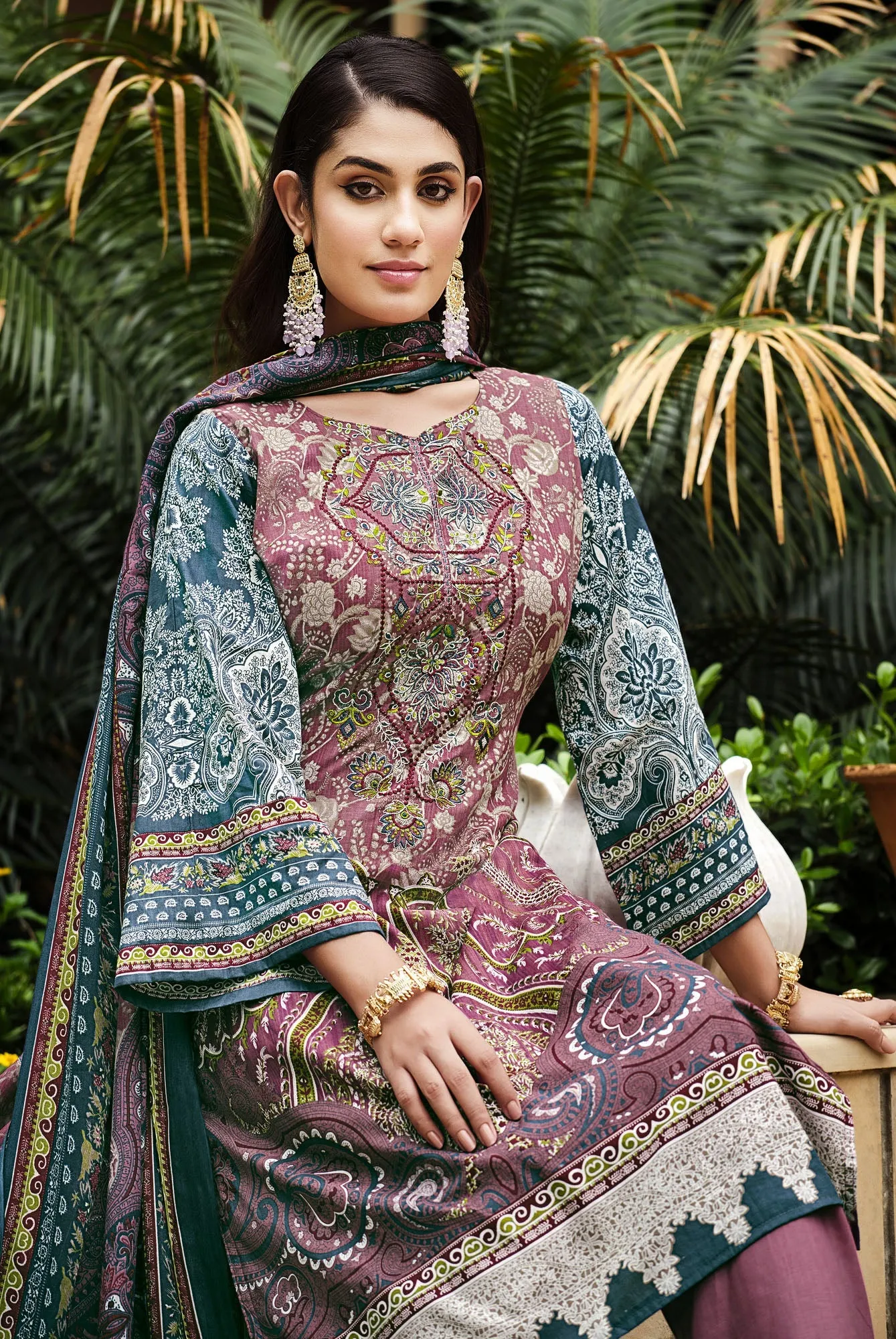 Ambarlyn Casual Cotton Salwar Kameez - Karachi Ethnic Printed Embroidered Indian Dress