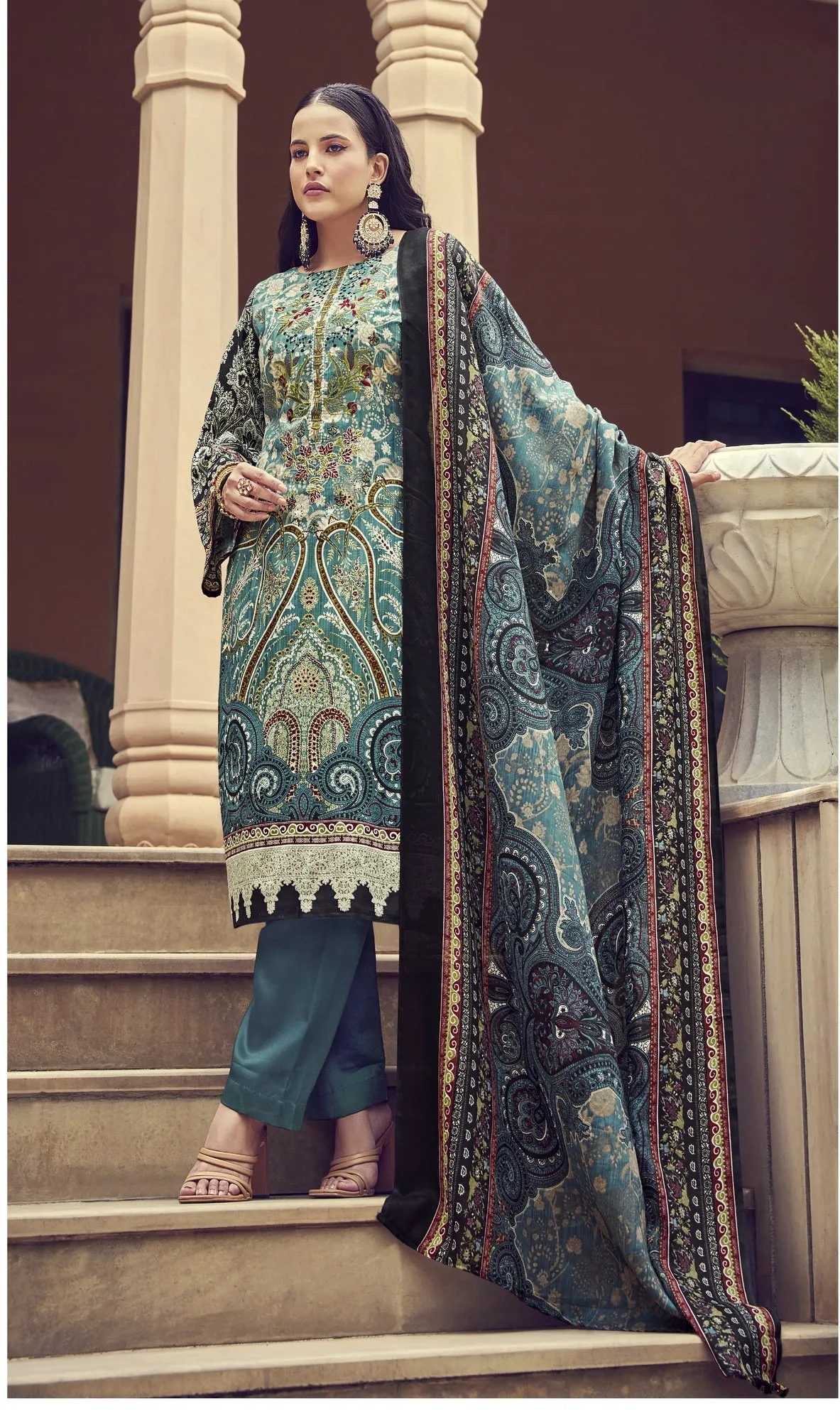 Ambarlyn Casual Cotton Salwar Kameez - Karachi Ethnic Printed Embroidered Indian Dress