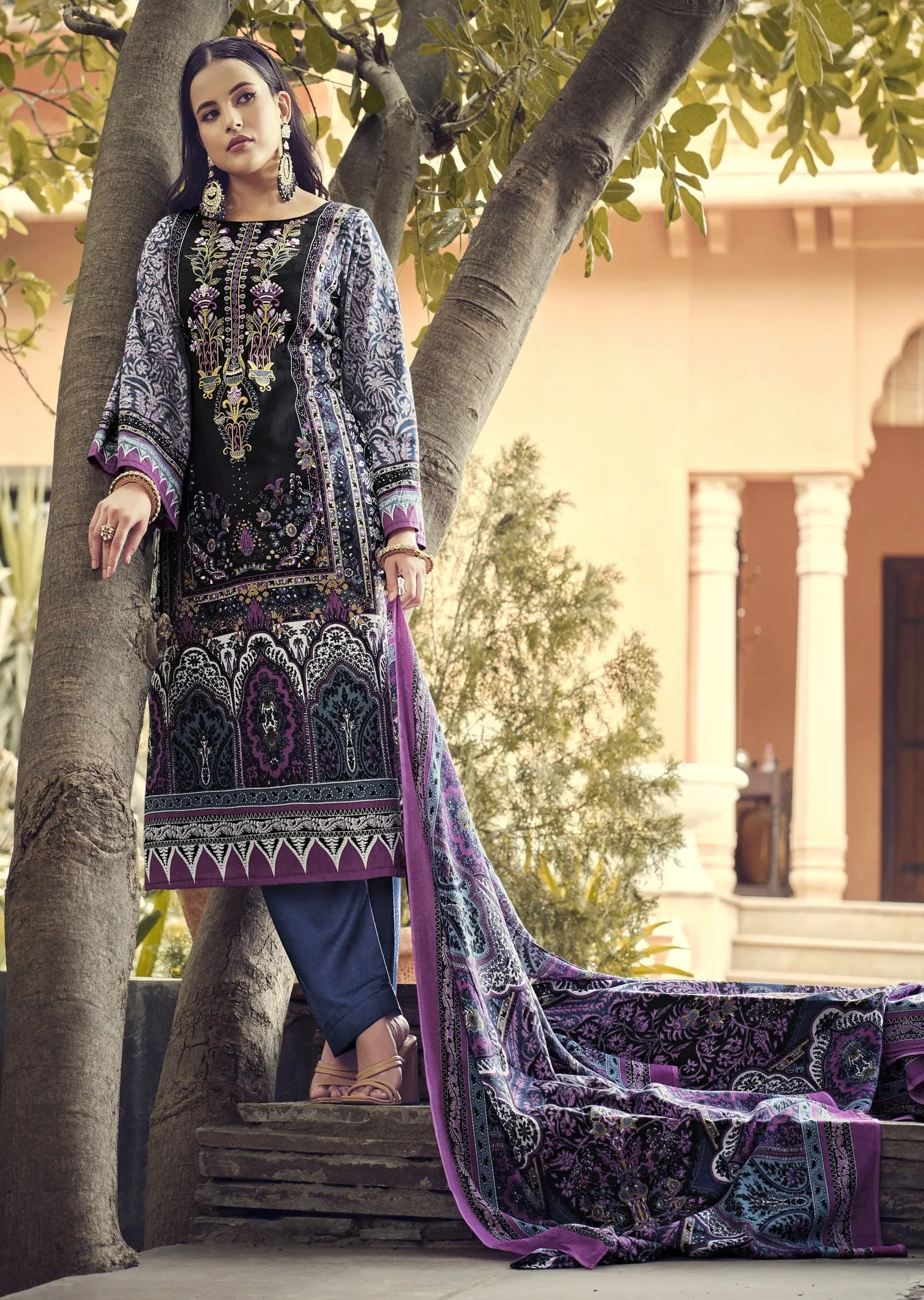 Ambarlyn Casual Cotton Salwar Kameez - Karachi Ethnic Printed Embroidered Indian Dress
