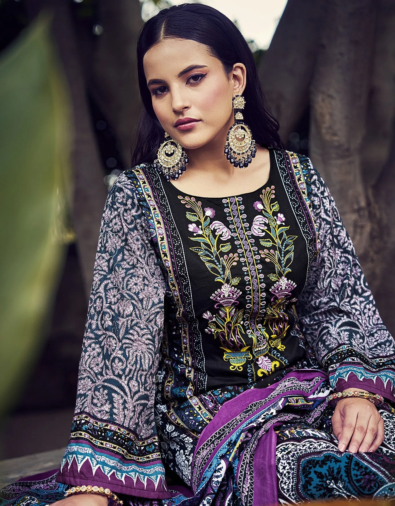 Ambarlyn Casual Cotton Salwar Kameez - Karachi Ethnic Printed Embroidered Indian Dress