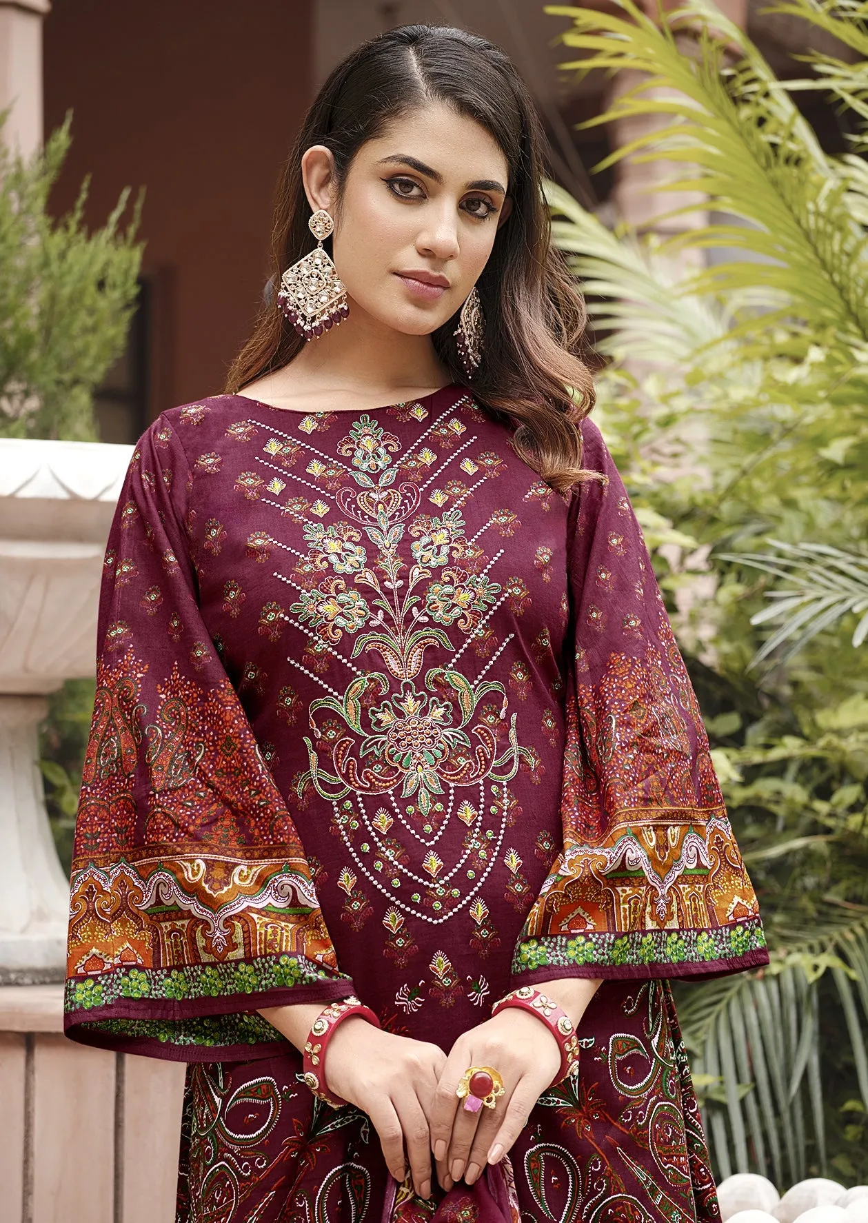 Ambarlyn Casual Cotton Salwar Kameez - Karachi Ethnic Printed Embroidered Indian Dress