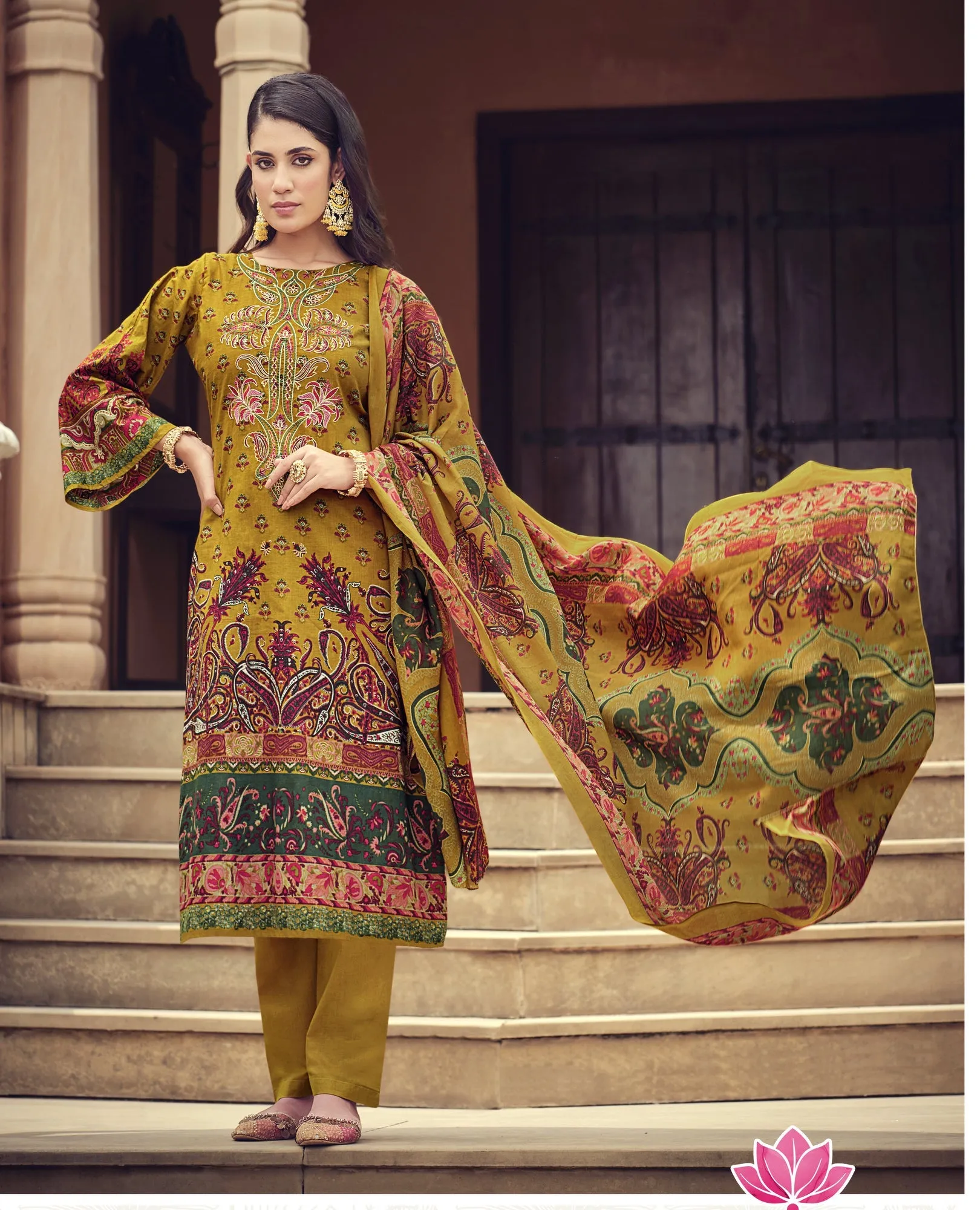 Ambarlyn Casual Cotton Salwar Kameez - Karachi Ethnic Printed Embroidered Indian Dress
