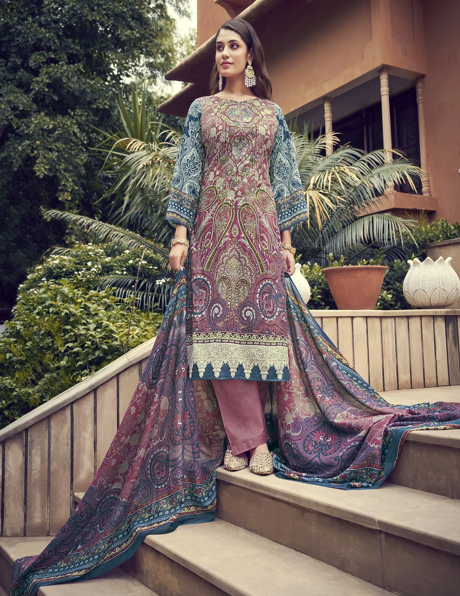 Ambarlyn Casual Cotton Salwar Kameez - Karachi Ethnic Printed Embroidered Indian Dress