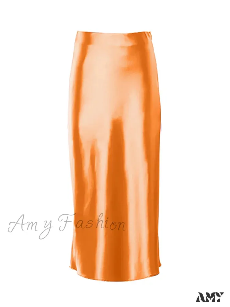Amy Fashion - Solid Purple Satin Silk Skirt