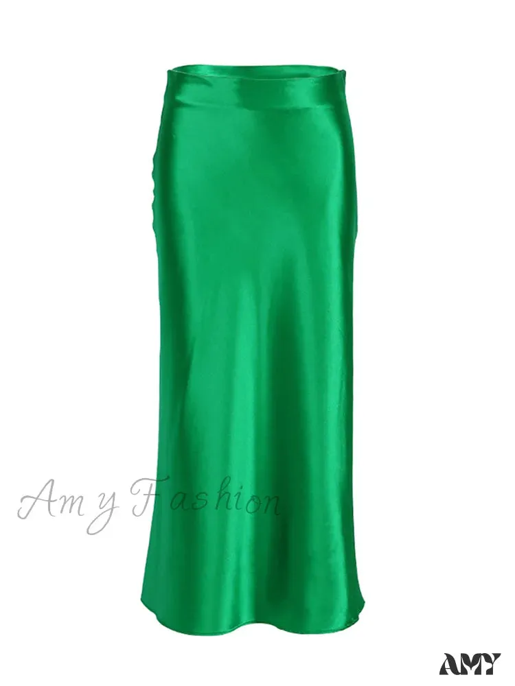 Amy Fashion - Solid Purple Satin Silk Skirt
