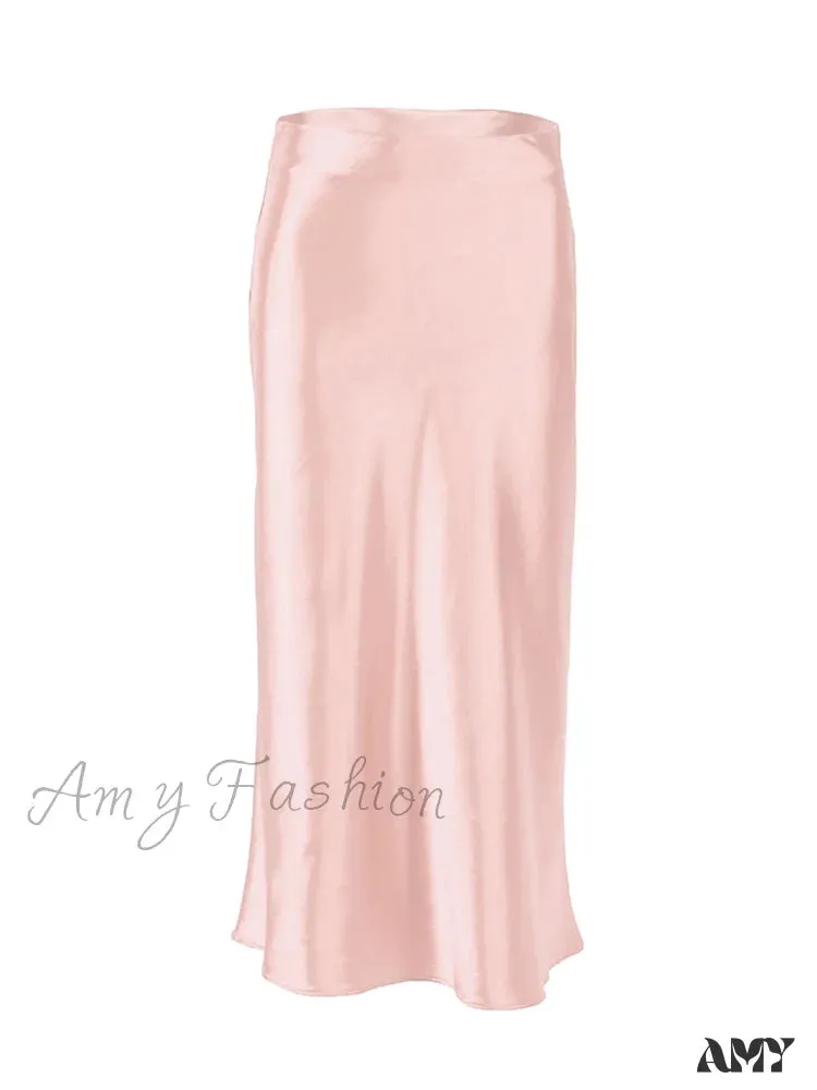 Amy Fashion - Solid Purple Satin Silk Skirt