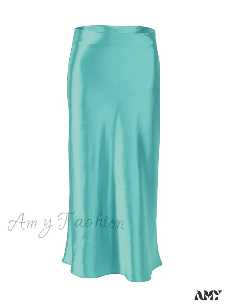 Amy Fashion - Solid Purple Satin Silk Skirt