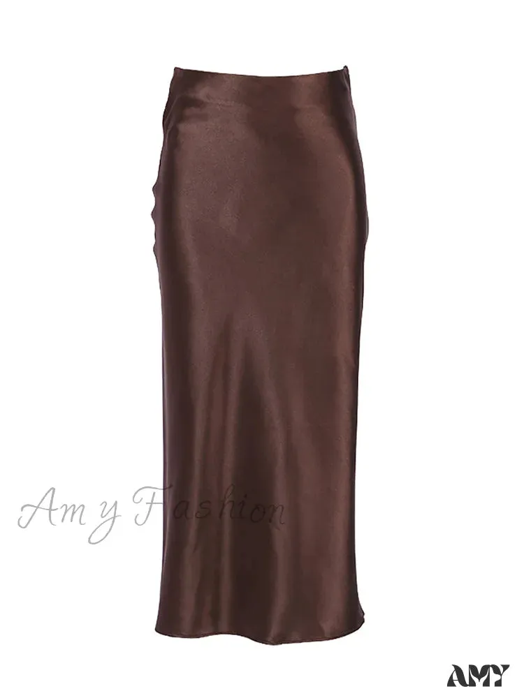 Amy Fashion - Solid Purple Satin Silk Skirt