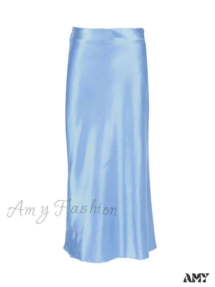 Amy Fashion - Solid Purple Satin Silk Skirt