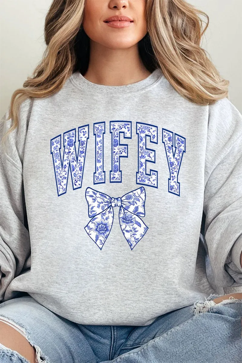 Arched Wifey Blue Chinoiserie Unisex NuBlend Crew Sweatshirt