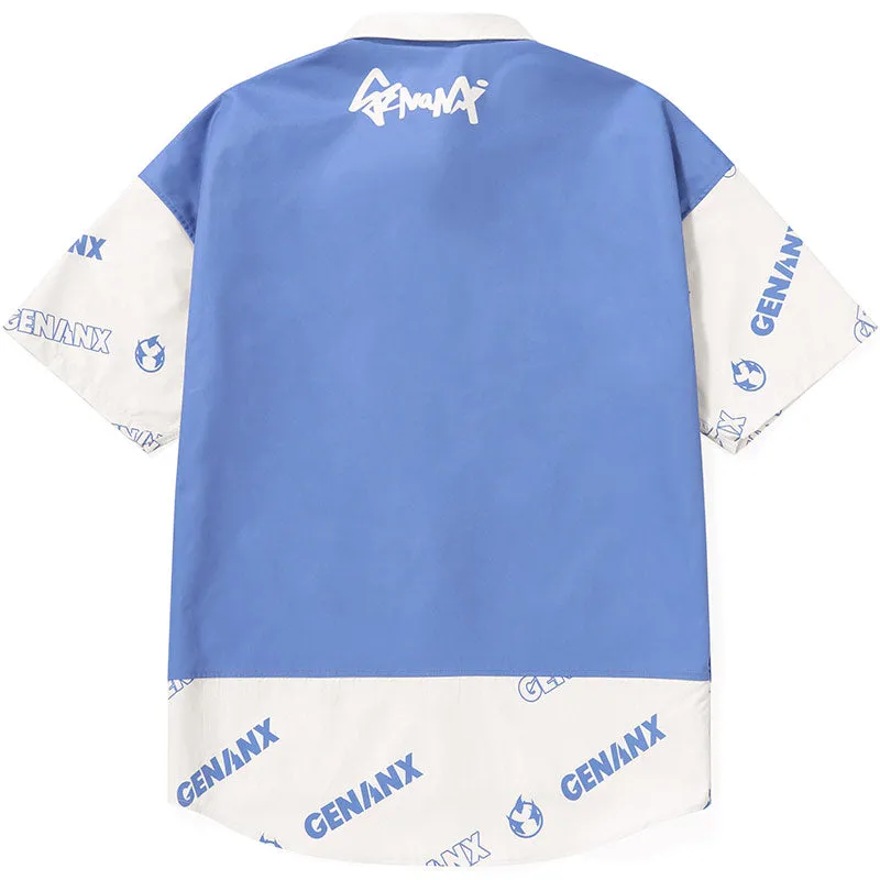 Asymmetric Hem Color Block Letter Full Print Shirt