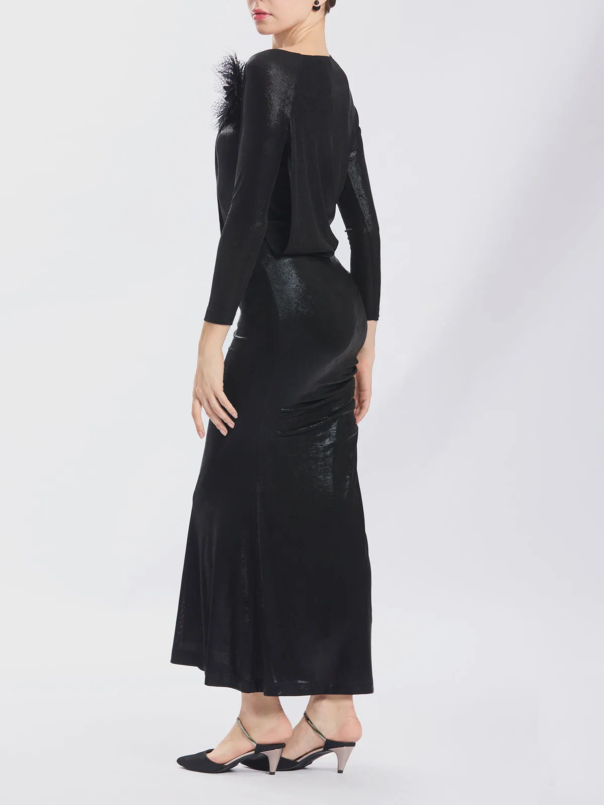 Asymmetric Ruched Long Skirt with Slit
