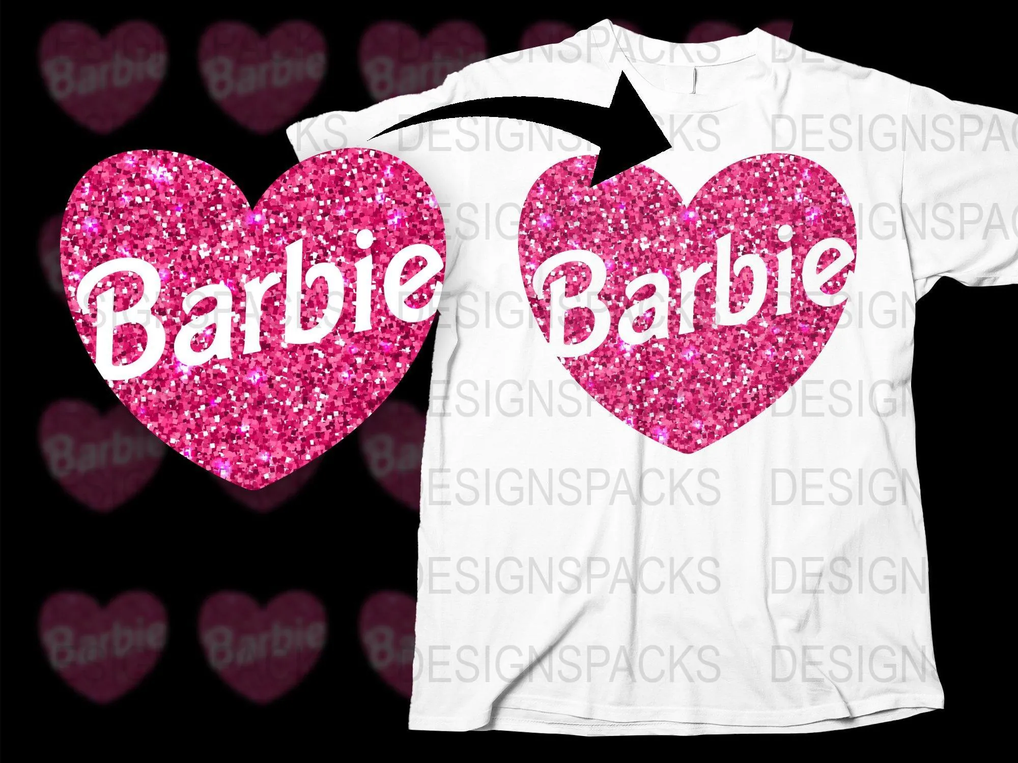 Barbie Heart Glitter Design Png Digital Download