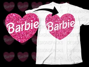 Barbie Heart Glitter Design Png Digital Download