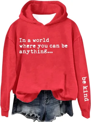 Be Kind Hoodies for Women Letter Print Funny Lightweight Sweatshirts Casual Long Sleeve Hood Top Streetwear Pullover