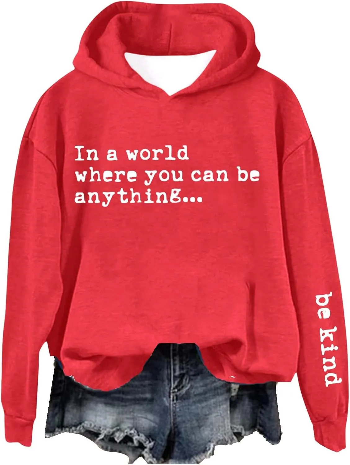 Be Kind Hoodies for Women Letter Print Funny Lightweight Sweatshirts Casual Long Sleeve Hood Top Streetwear Pullover
