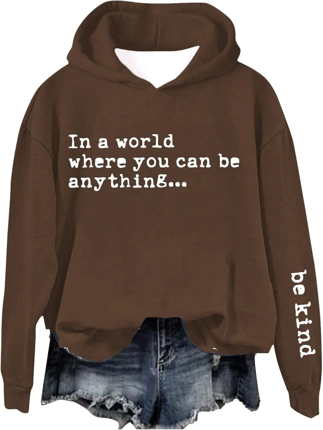 Be Kind Hoodies for Women Letter Print Funny Lightweight Sweatshirts Casual Long Sleeve Hood Top Streetwear Pullover