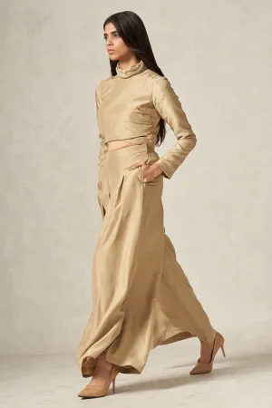 Beige Pure Silk Flared Pants
