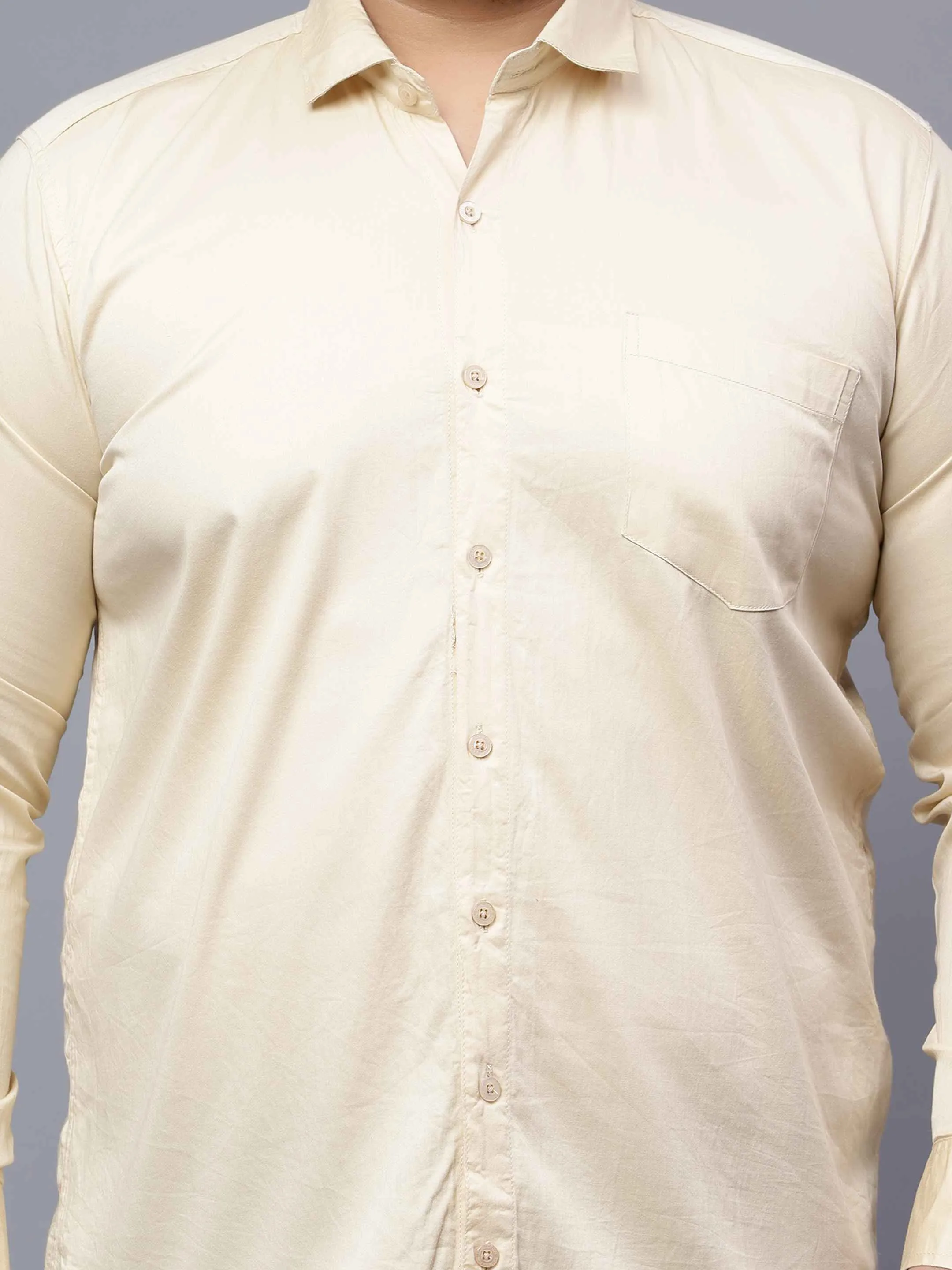 Beige Solid Cotton Plus Size Shirt