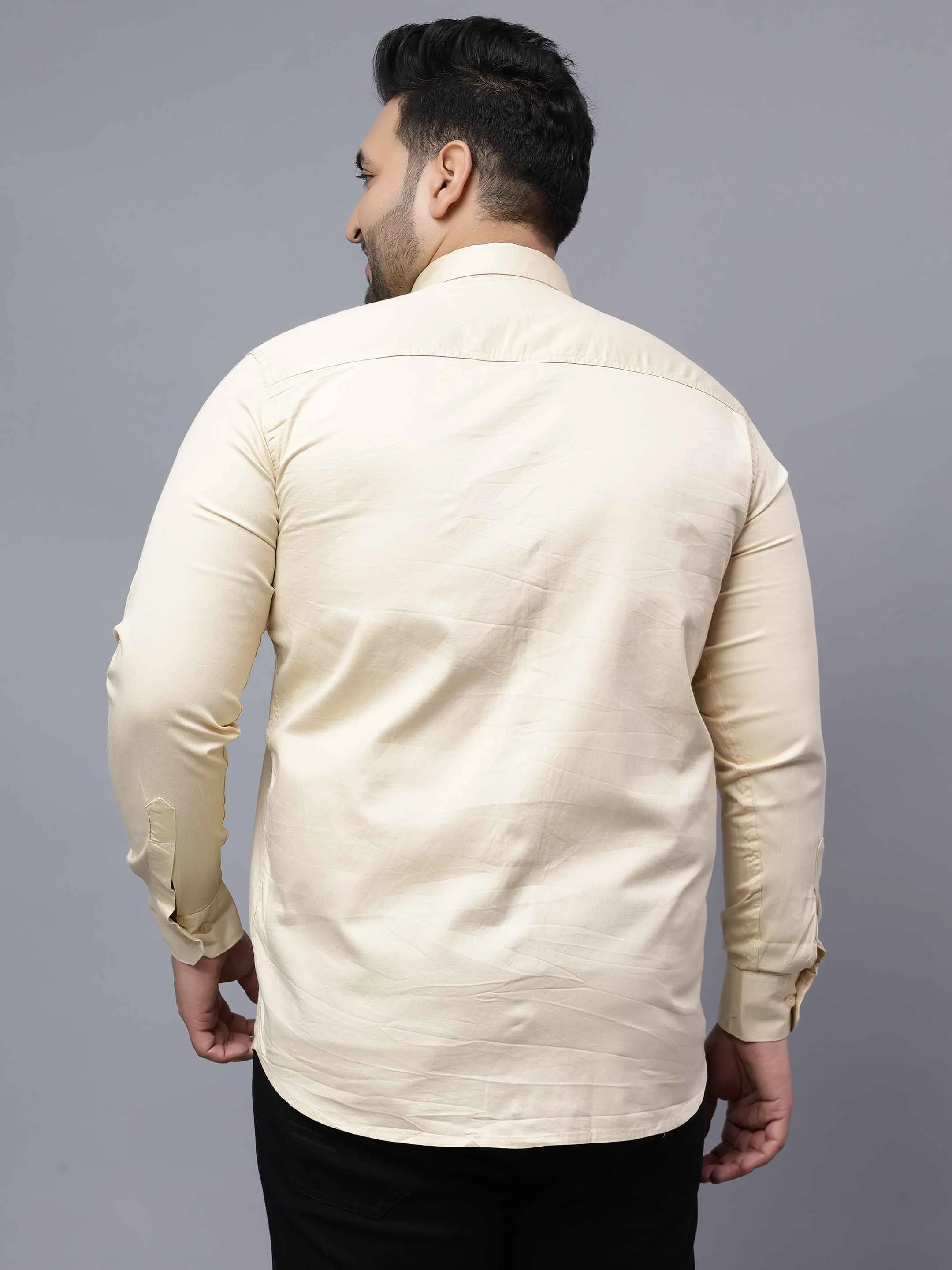Beige Solid Cotton Plus Size Shirt