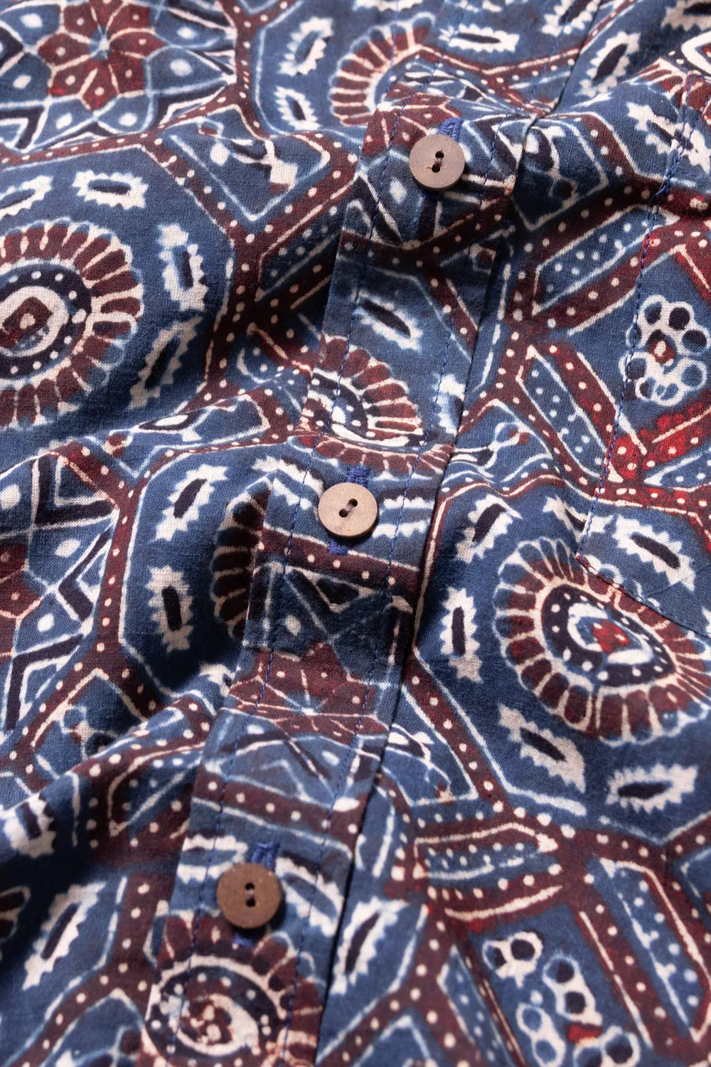 Blue Half Sleeve Ajrakh Printed Cotton Mens Shirt 10071095
