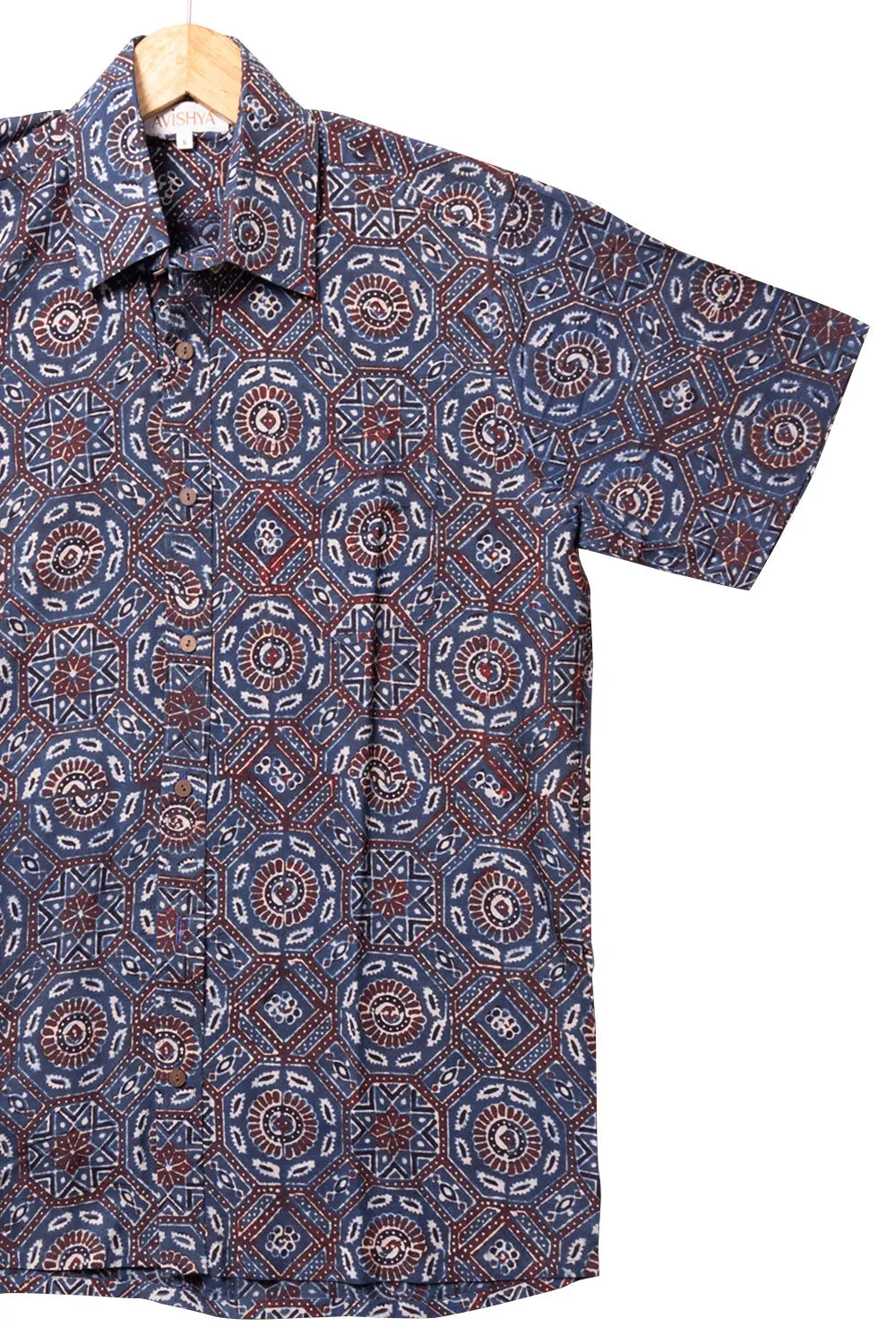 Blue Half Sleeve Ajrakh Printed Cotton Mens Shirt 10071095