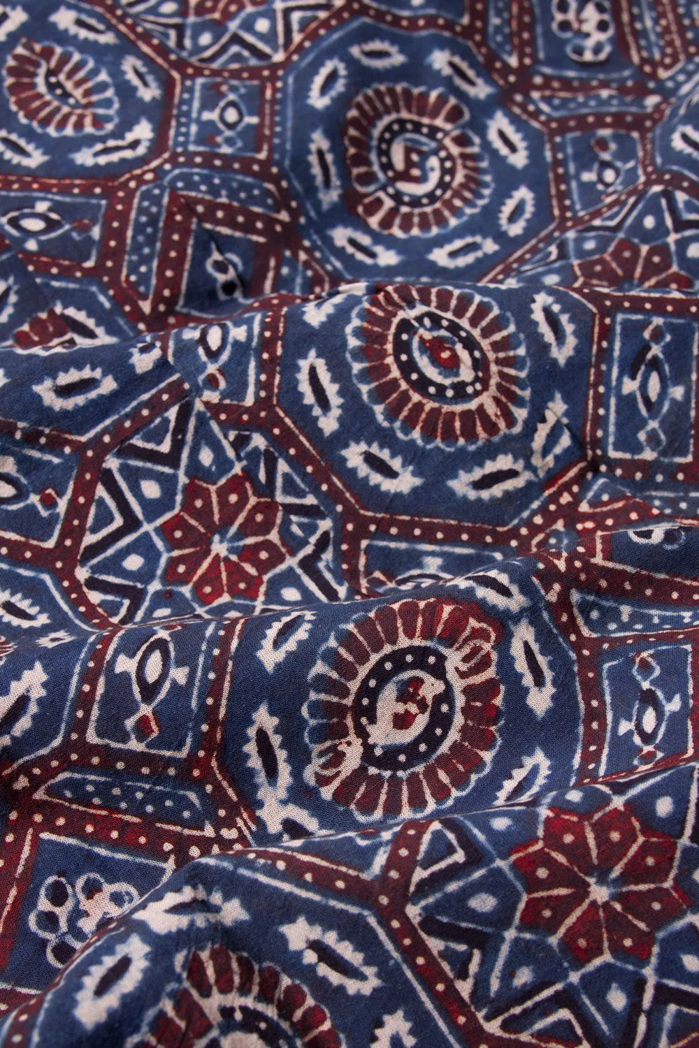 Blue Half Sleeve Ajrakh Printed Cotton Mens Shirt 10071095