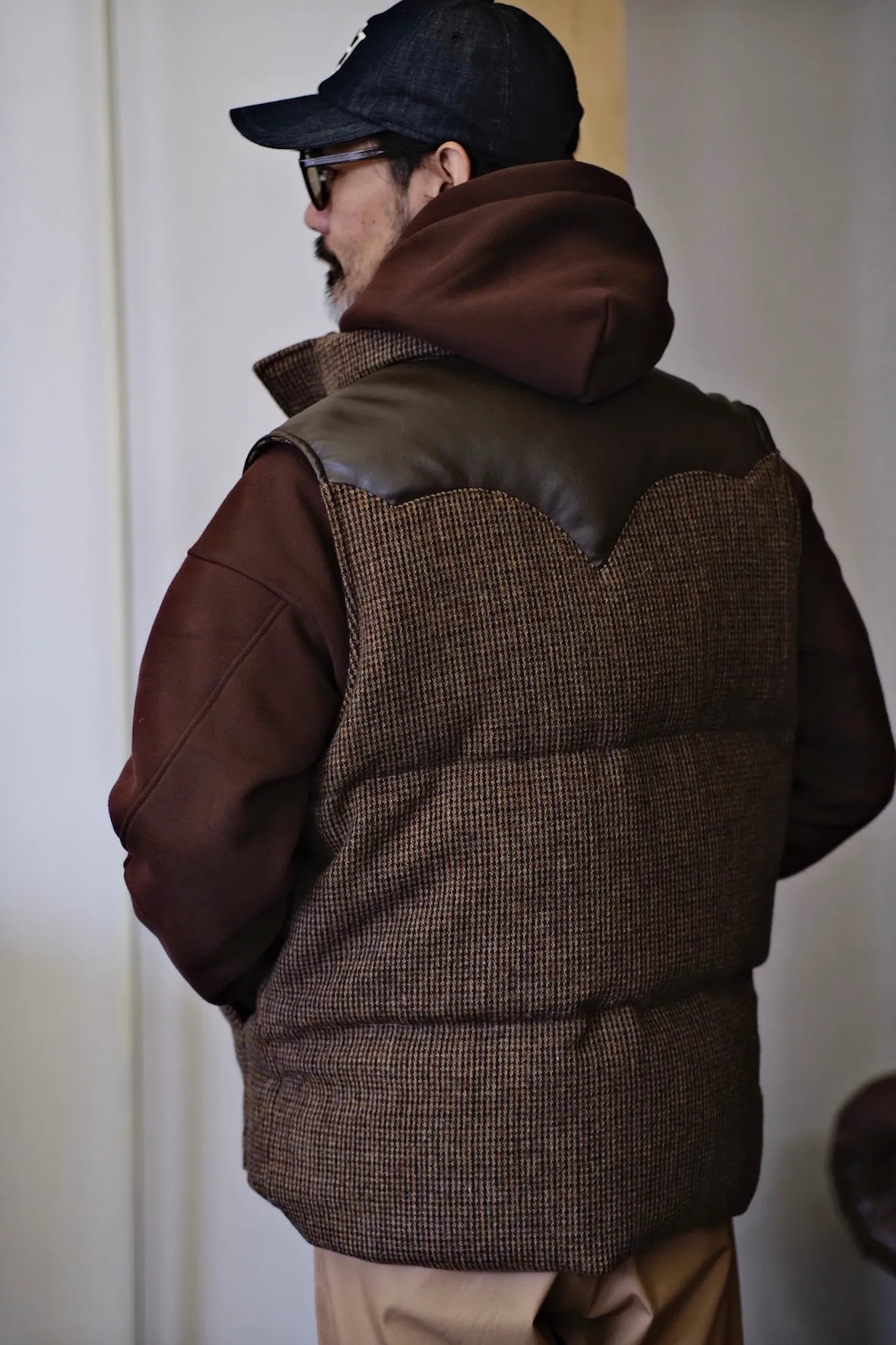 Brown Tweed Faux Leather-Accent Vest