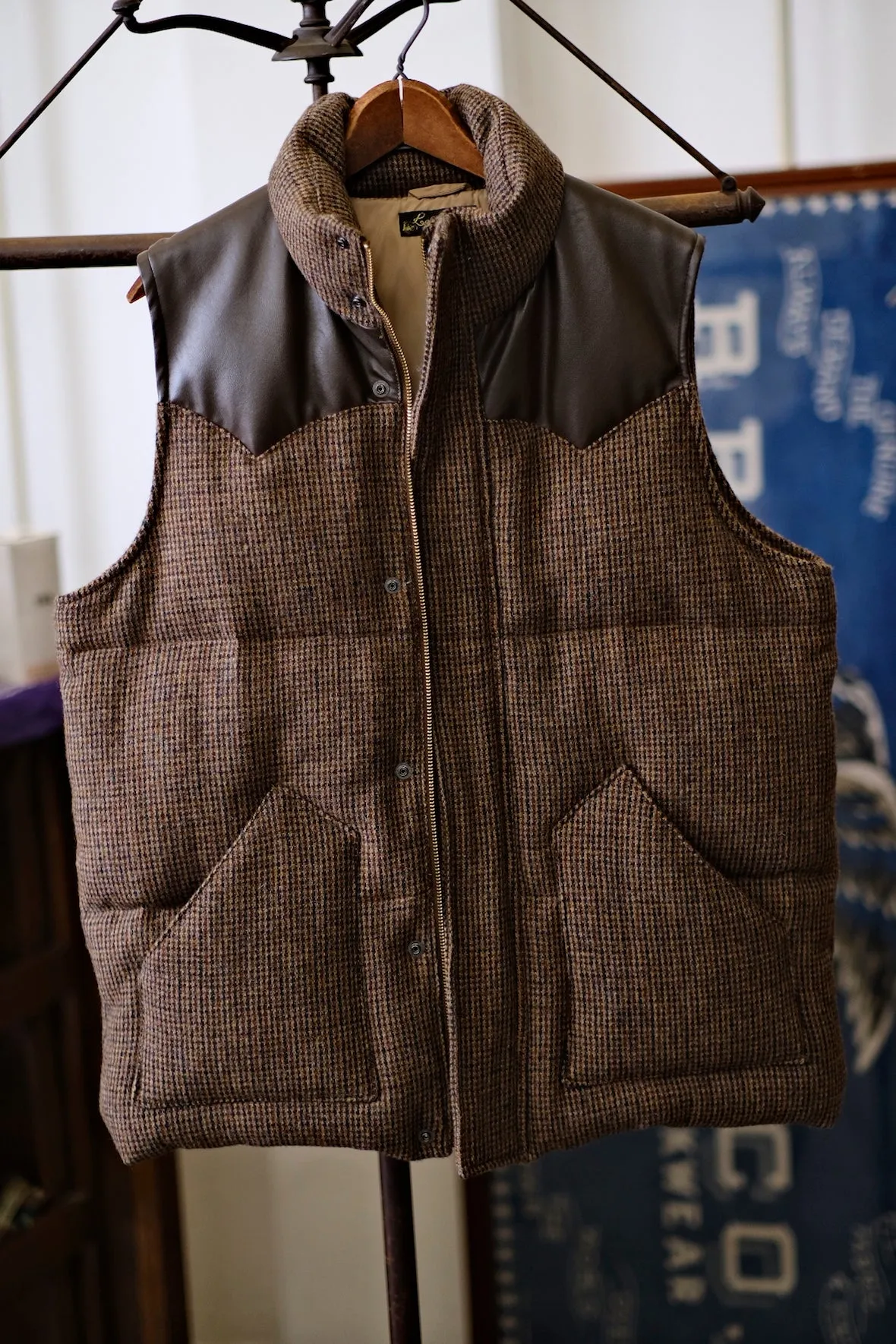 Brown Tweed Faux Leather-Accent Vest