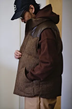 Brown Tweed Faux Leather-Accent Vest