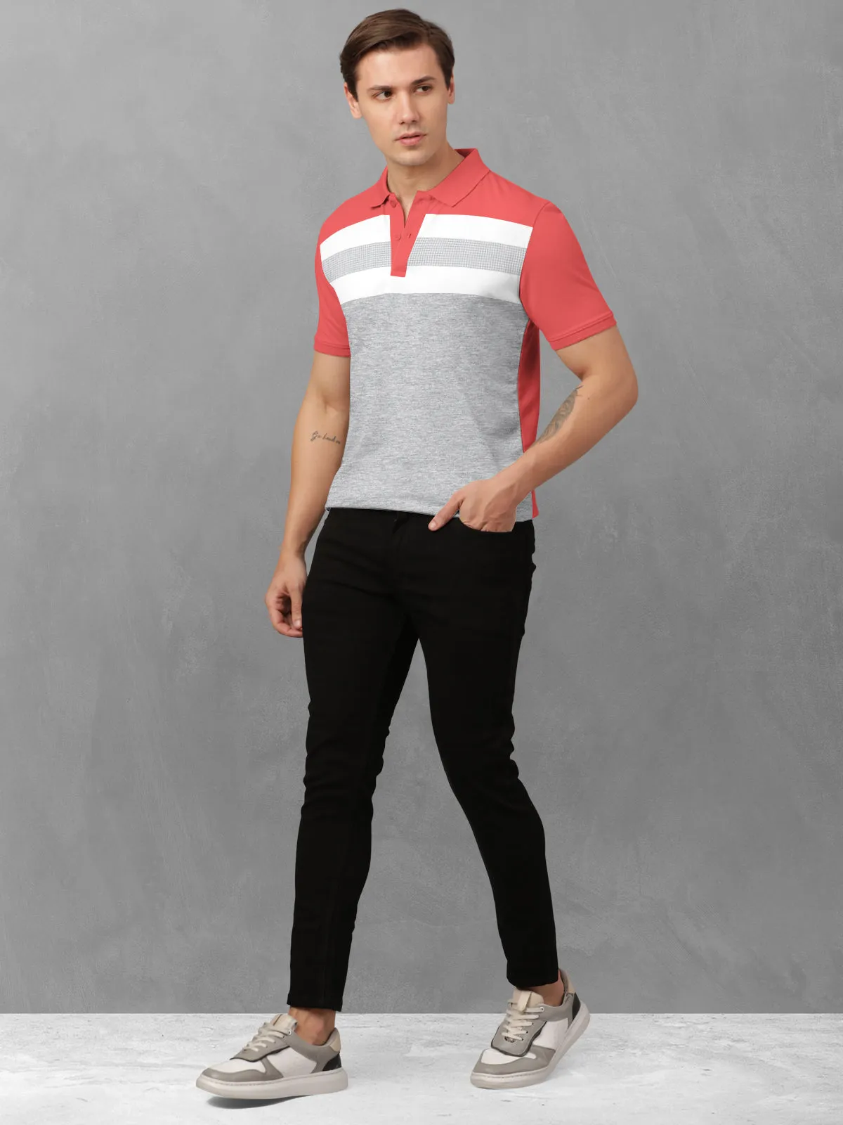 BULLMER Candy Red Trendy Printed Half Sleeve Polo T-shirt for Mens