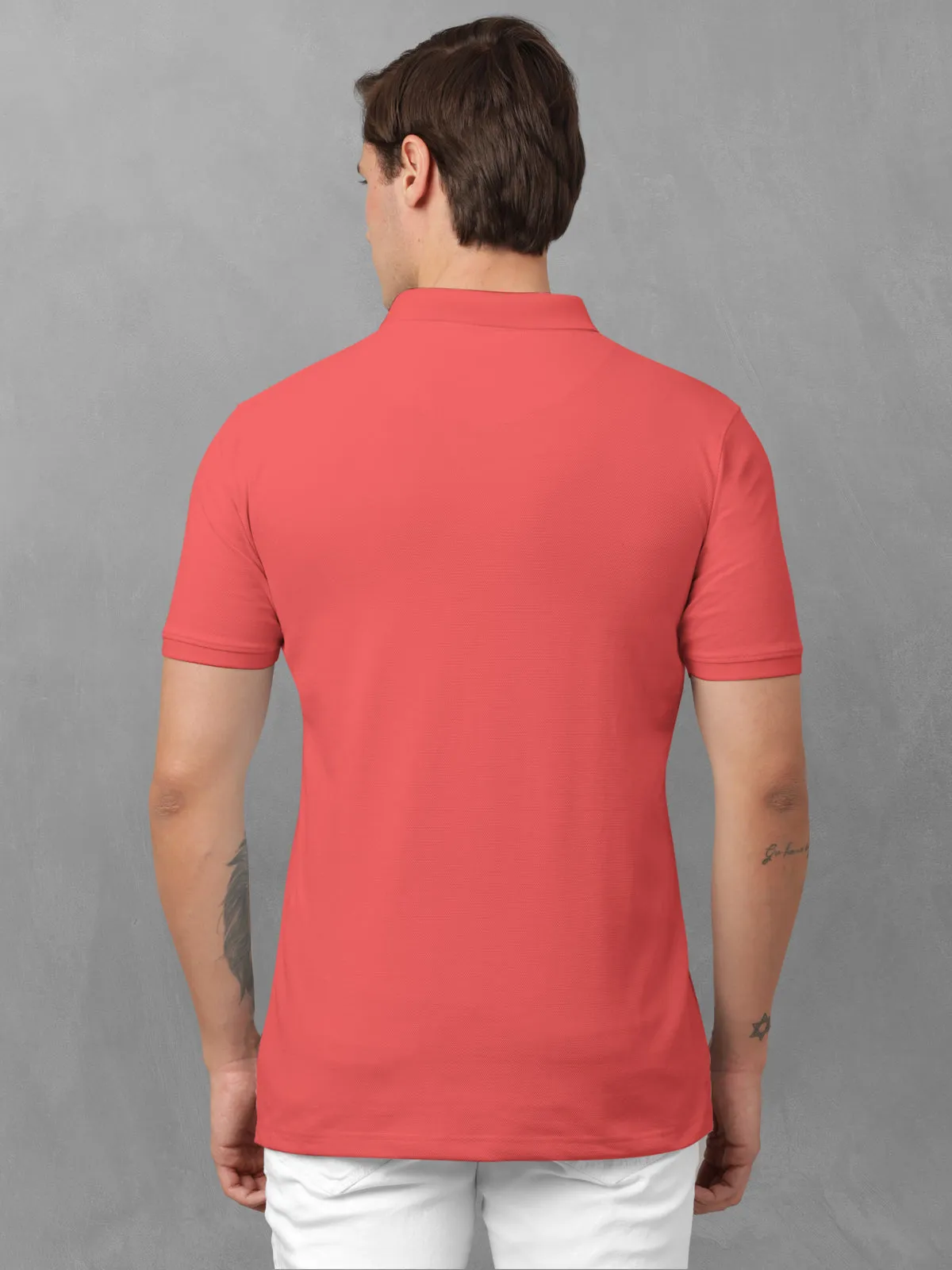 BULLMER Candy Red Trendy Printed Half Sleeve Polo T-shirt for Mens