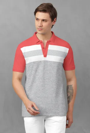 BULLMER Candy Red Trendy Printed Half Sleeve Polo T-shirt for Mens