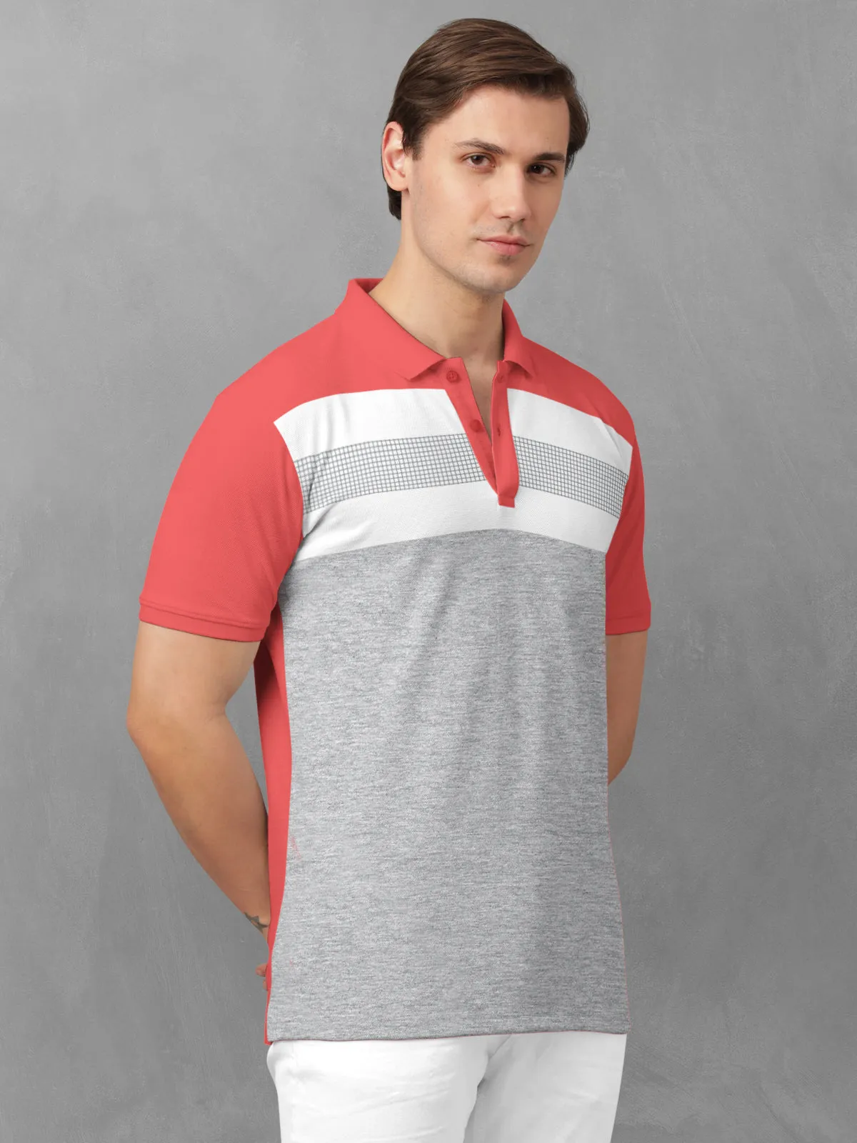 BULLMER Candy Red Trendy Printed Half Sleeve Polo T-shirt for Mens