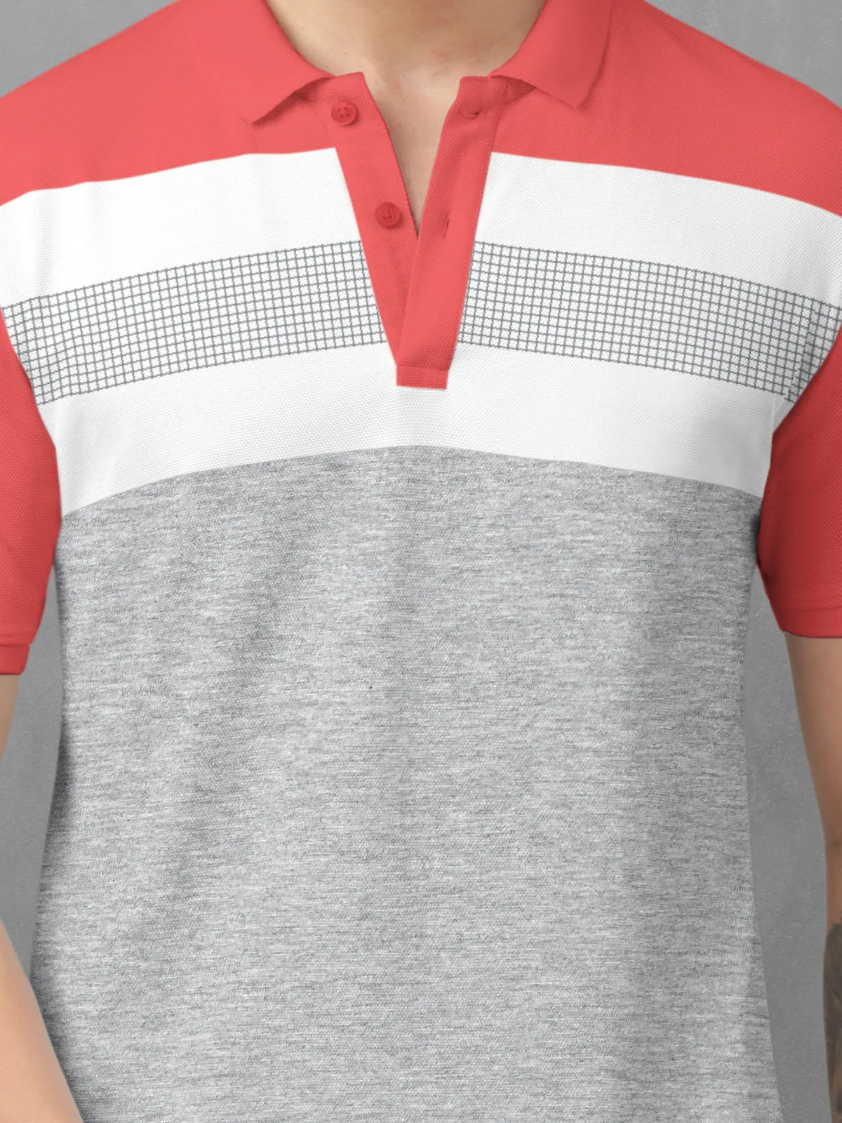 BULLMER Candy Red Trendy Printed Half Sleeve Polo T-shirt for Mens