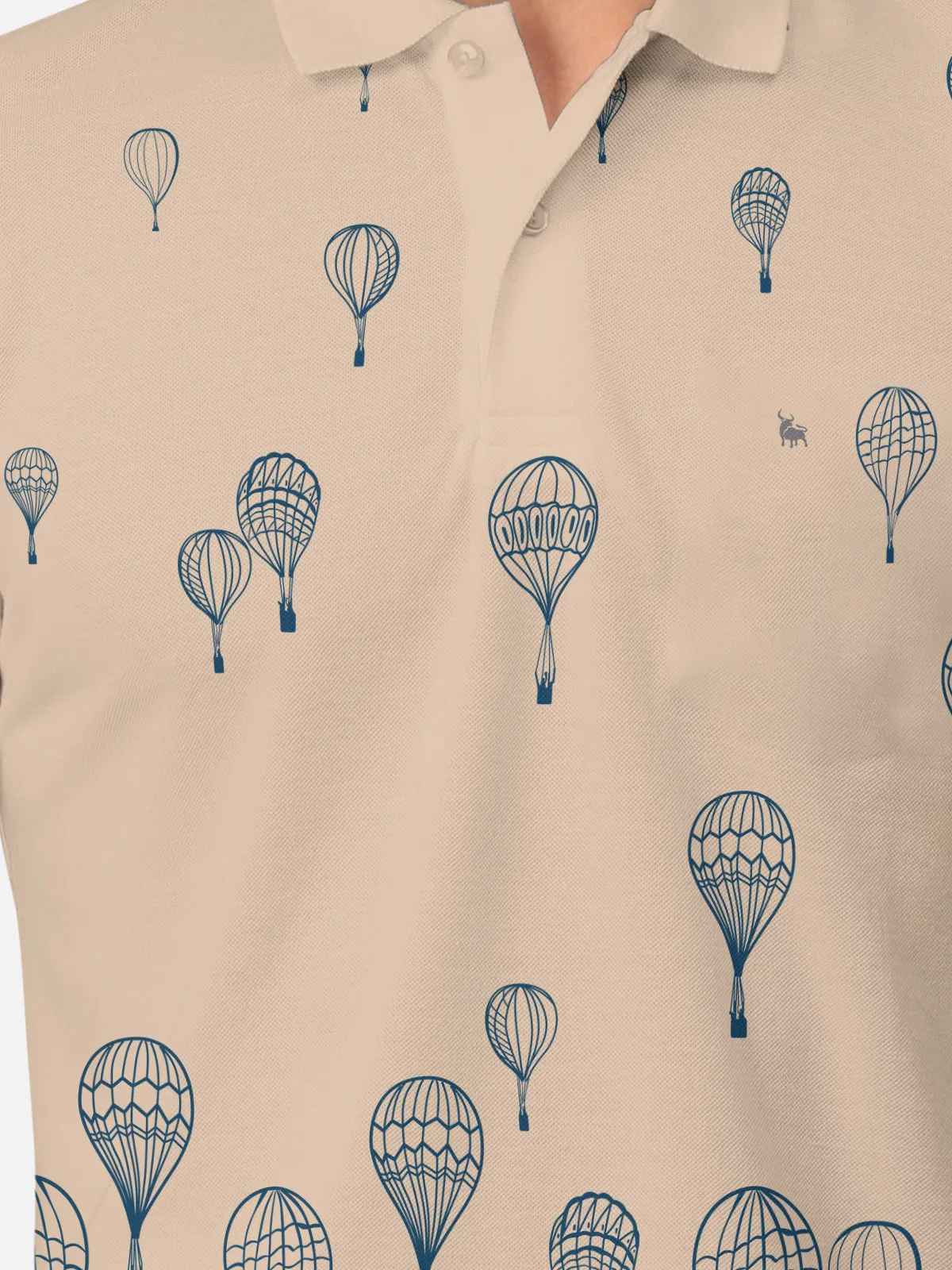 BULLMER Oat MealTrendy Printed Half Sleeve Polo T-shirt for Mens