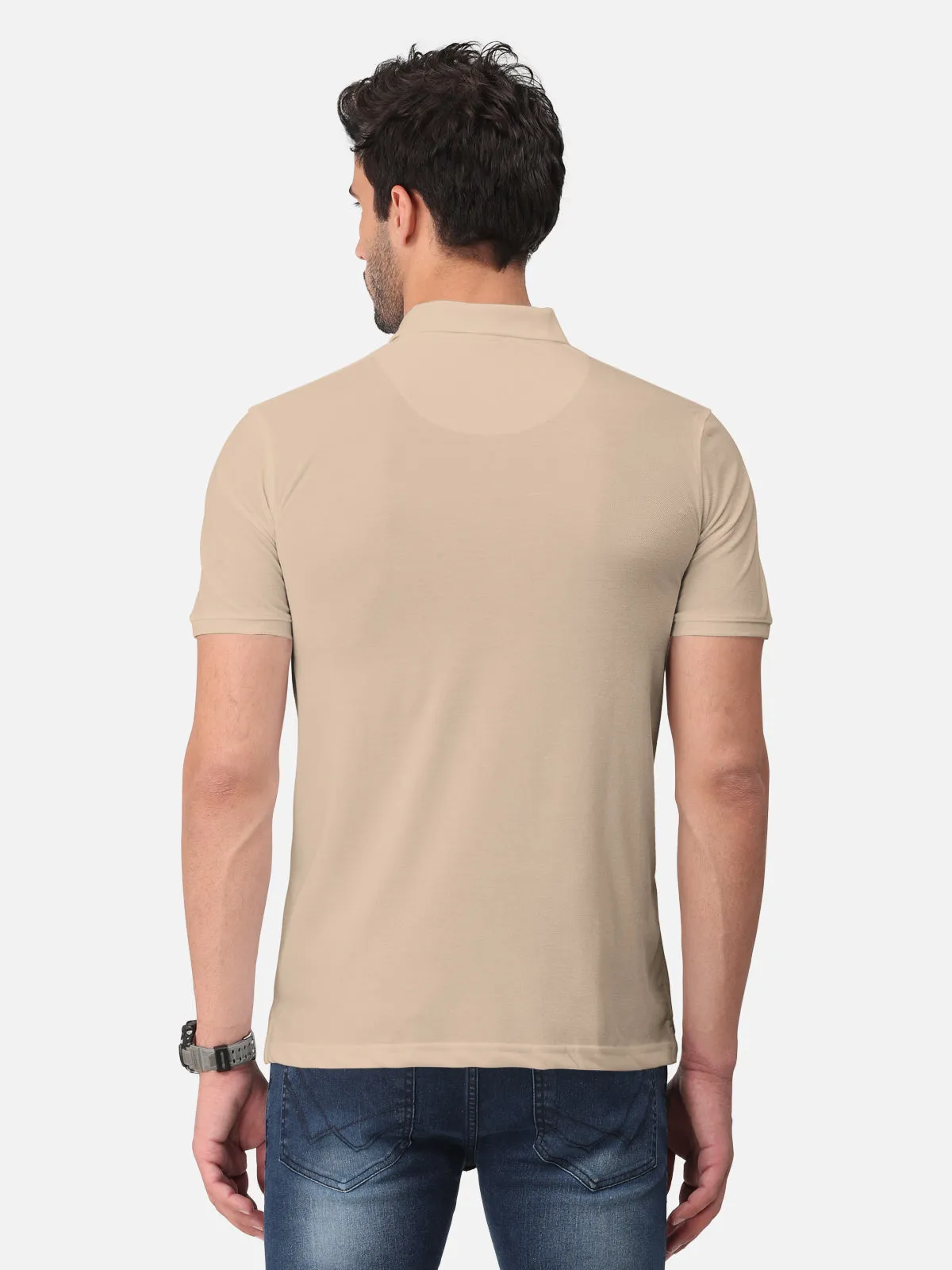 BULLMER Oat MealTrendy Printed Half Sleeve Polo T-shirt for Mens