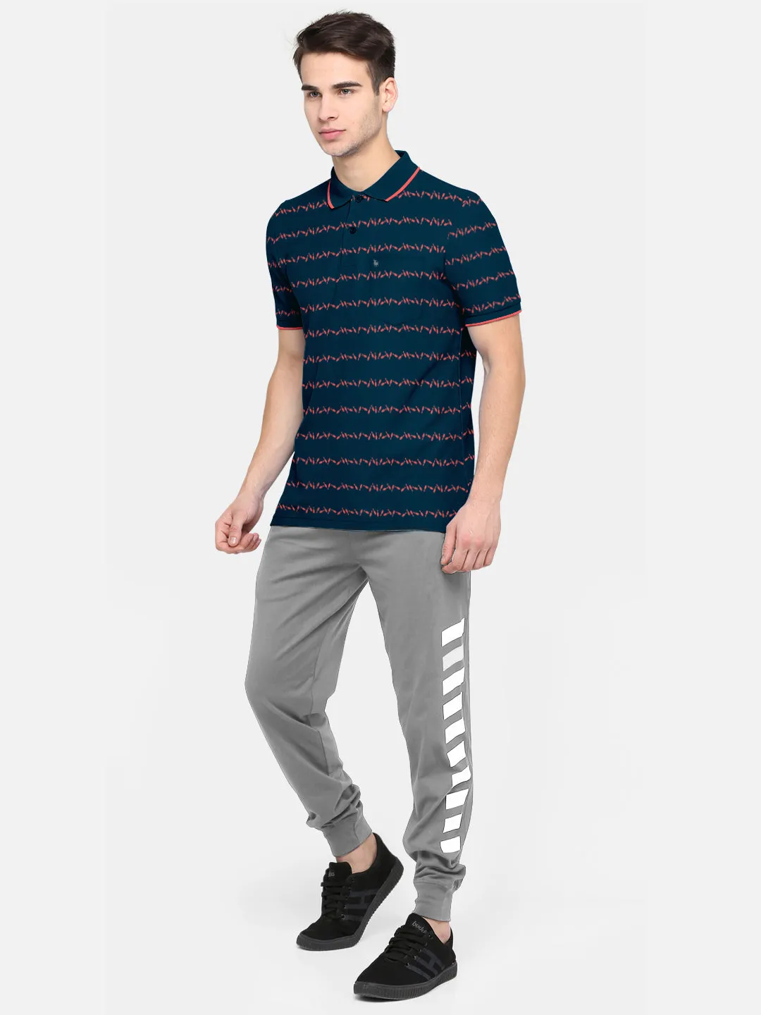 BULLMER Petrol Blue Trendy Printed Half Sleeve Polo T-shirt for Mens