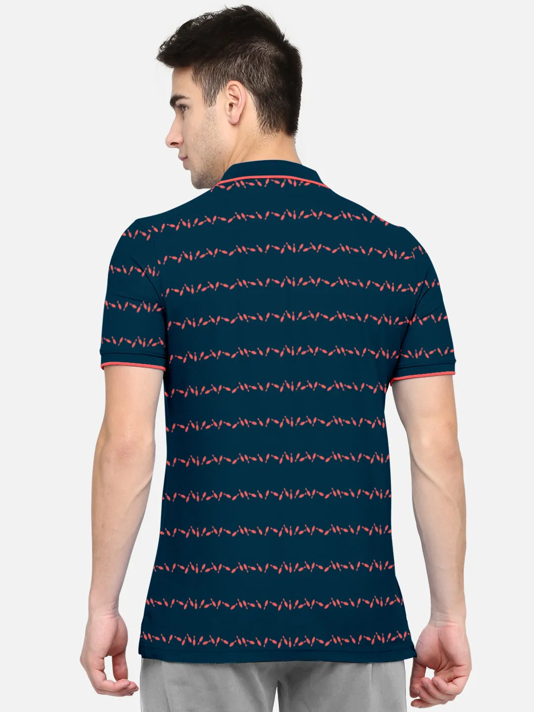 BULLMER Petrol Blue Trendy Printed Half Sleeve Polo T-shirt for Mens